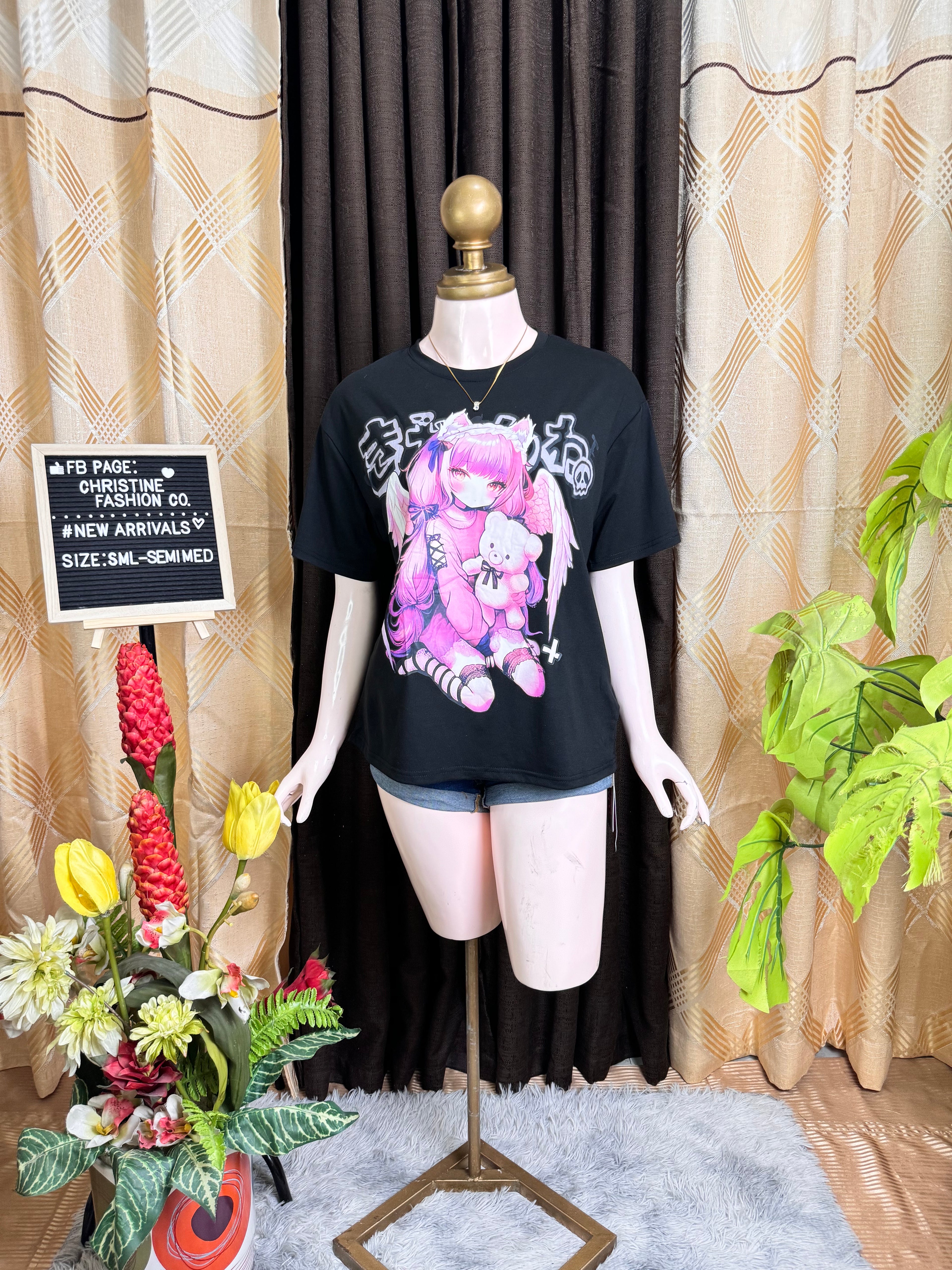 Black in Pink Printed Tshirt