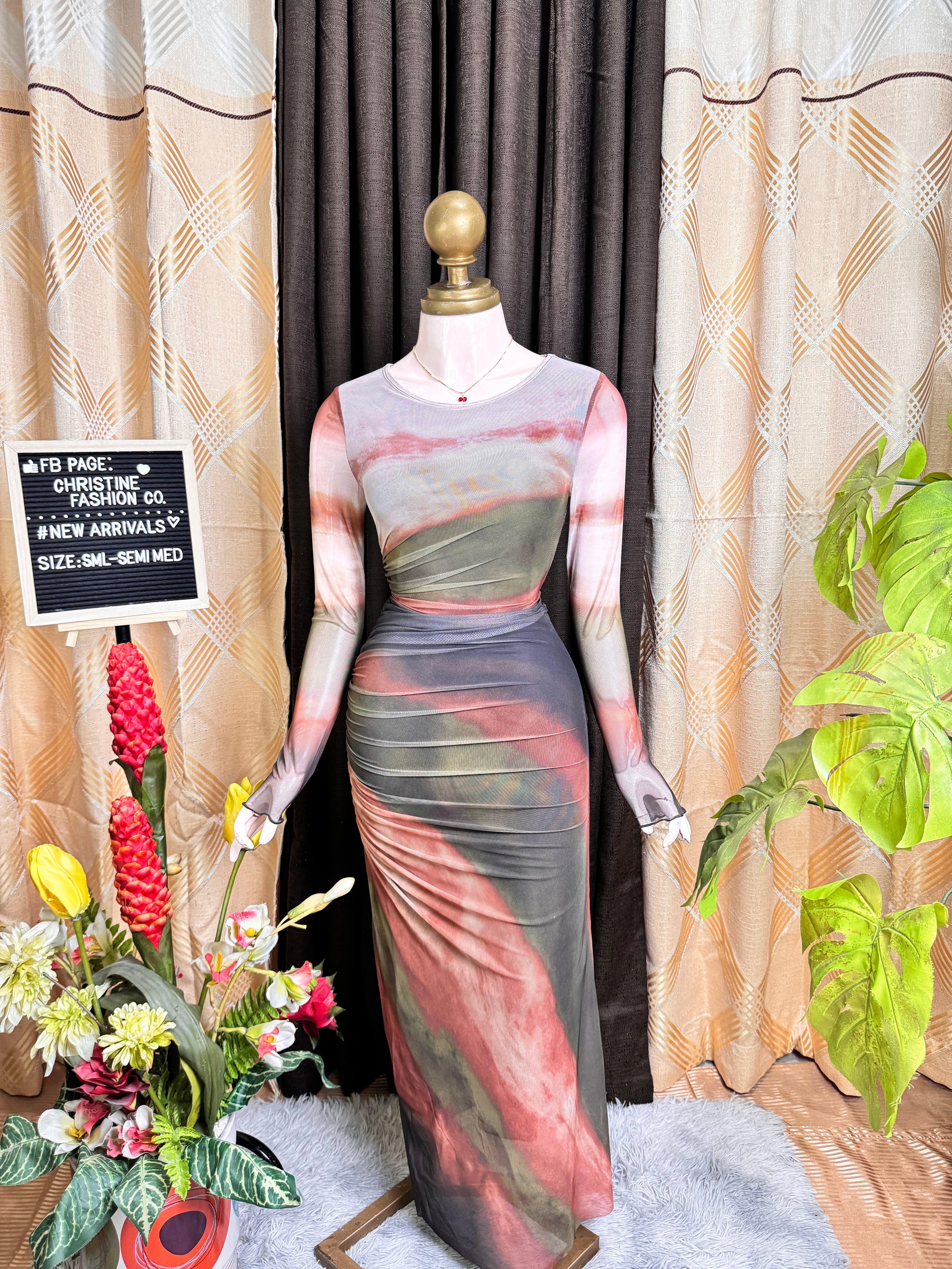 Casual Tie-Die Long-sleeved Dress