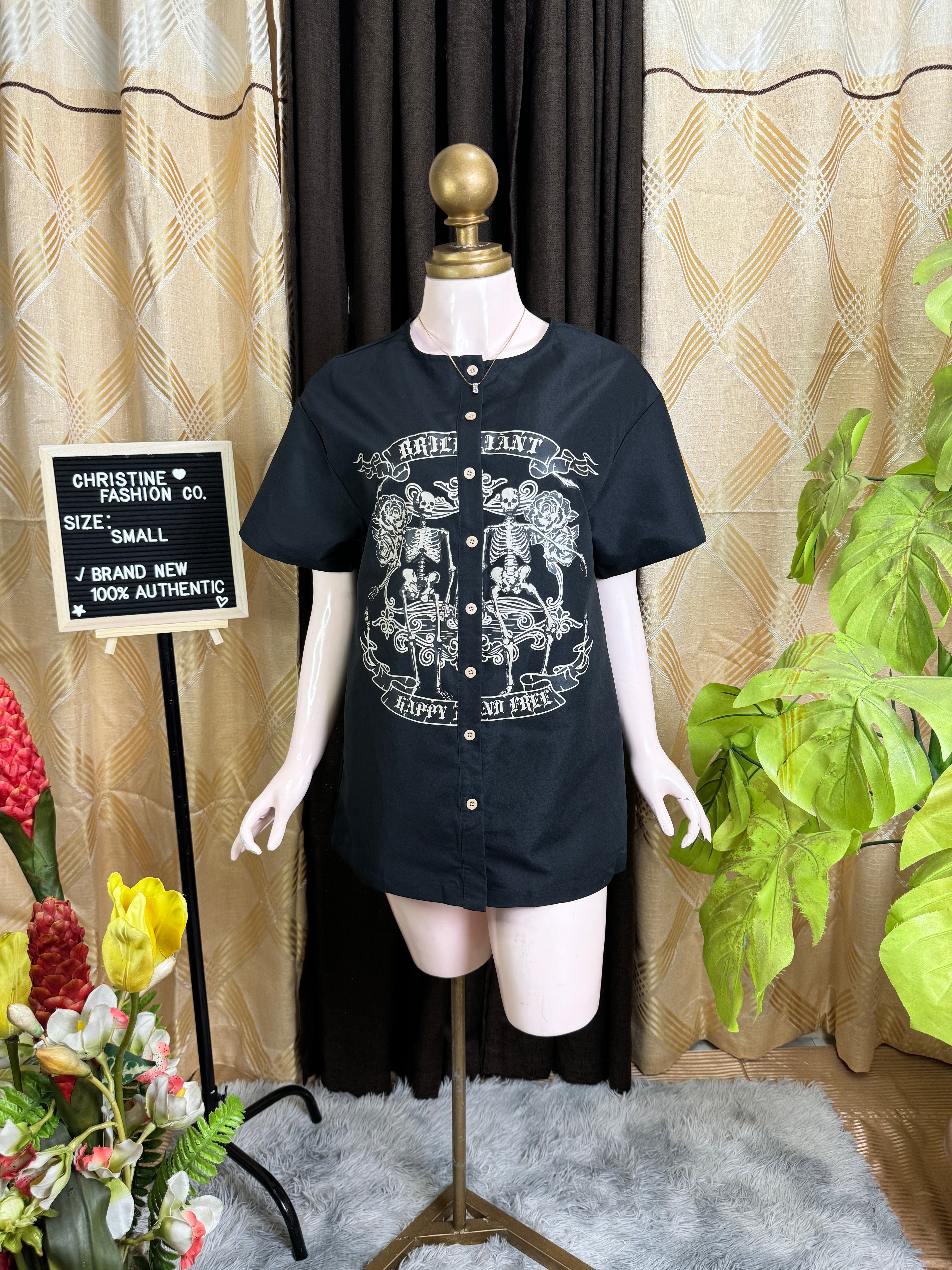 Black Trendy Button-down Shirt