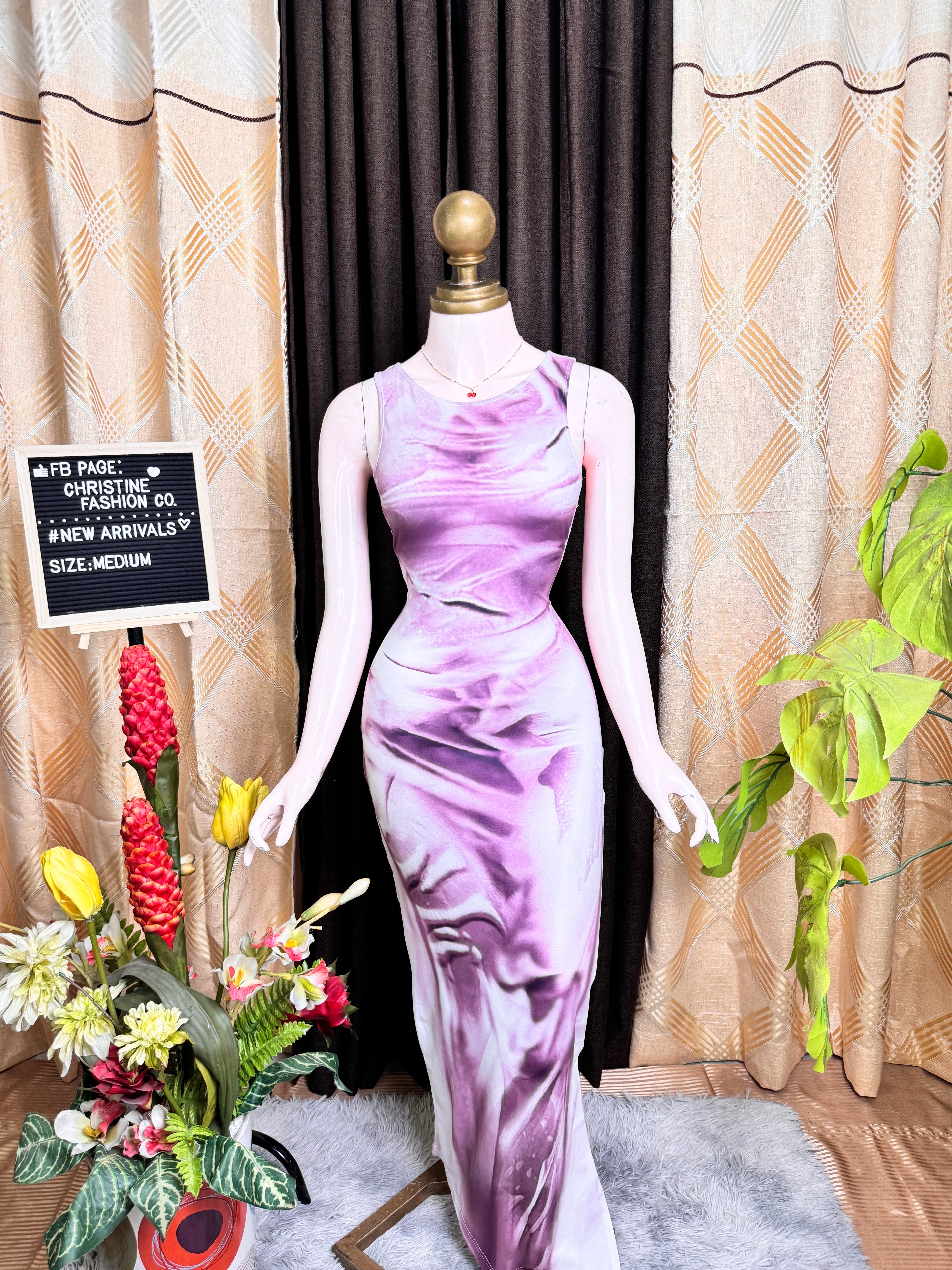 Elegant Marble Print Bodycon Long Dress