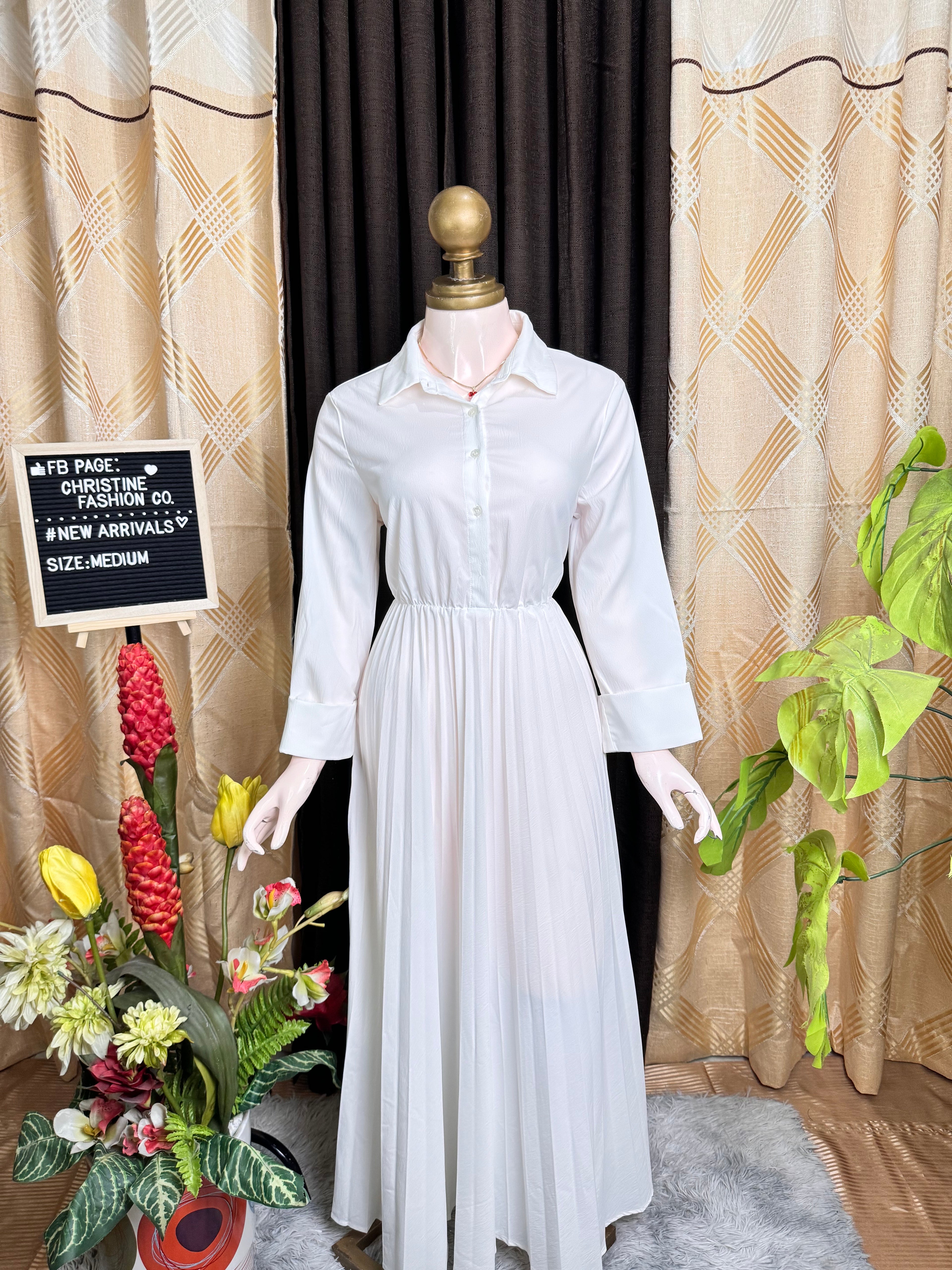 White Long-sleeved Polo Dress