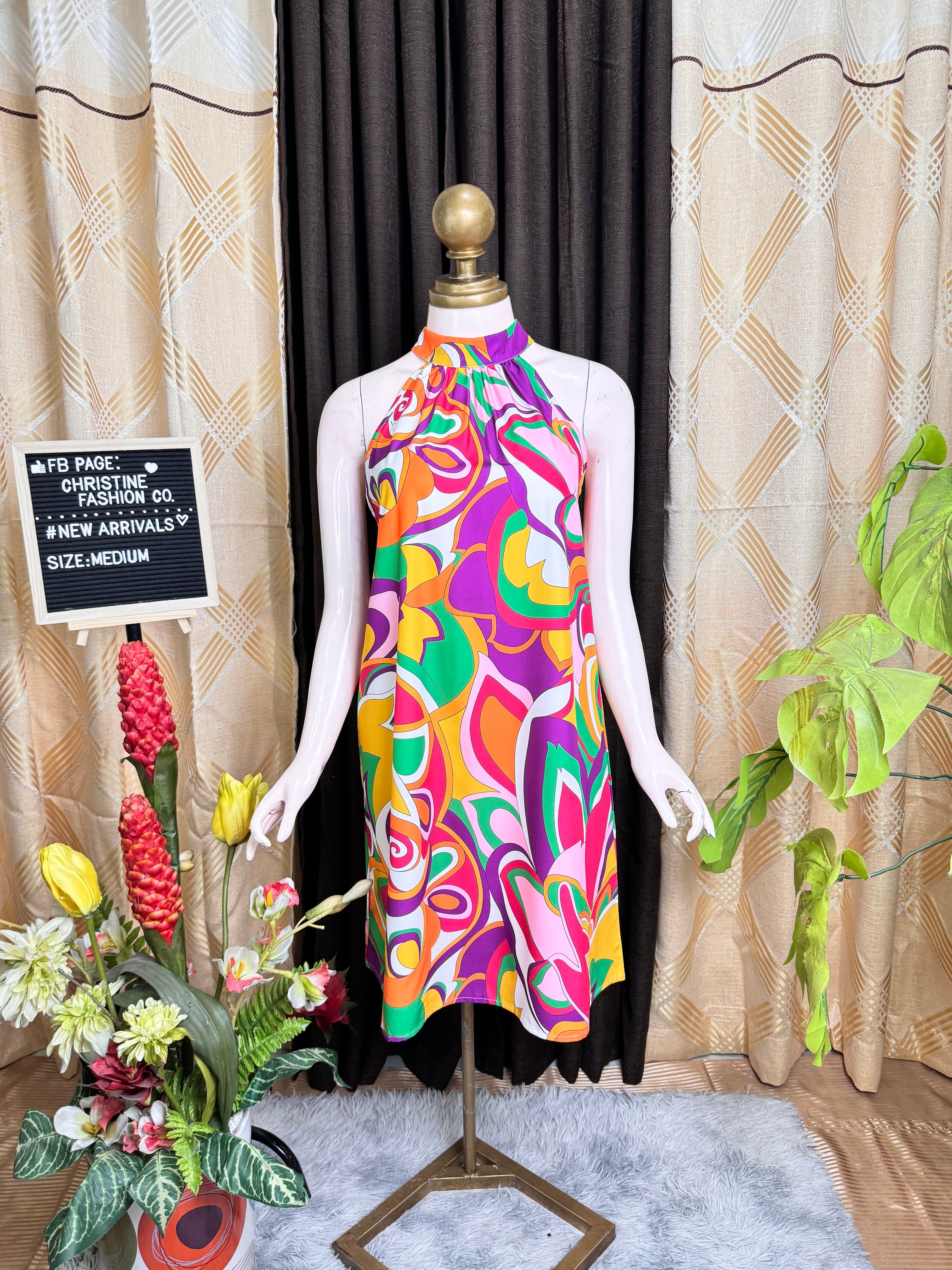 Multicolor Halter-Neck Dress