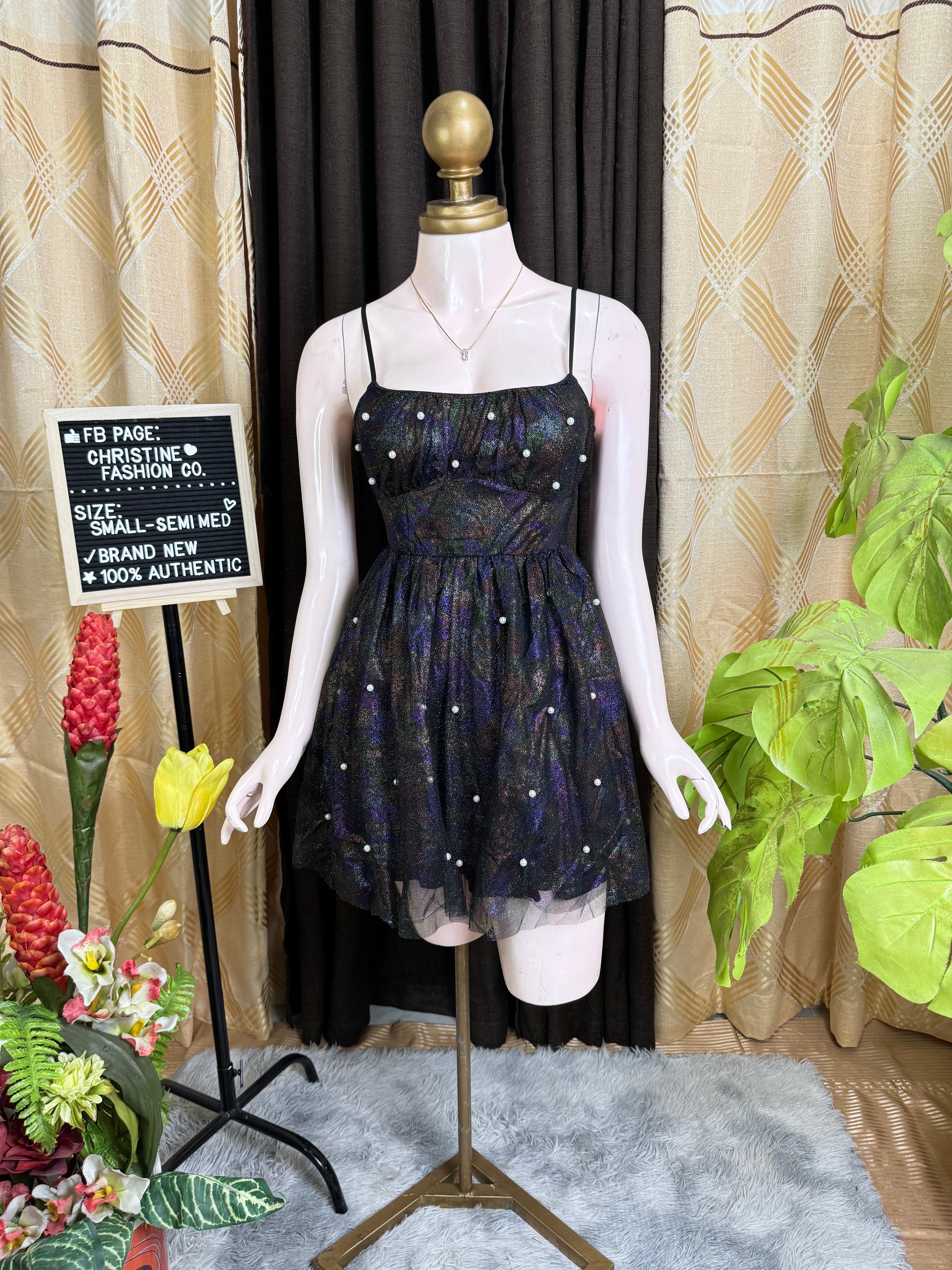 Black Mini Dress (Mesh w/ Pearl)