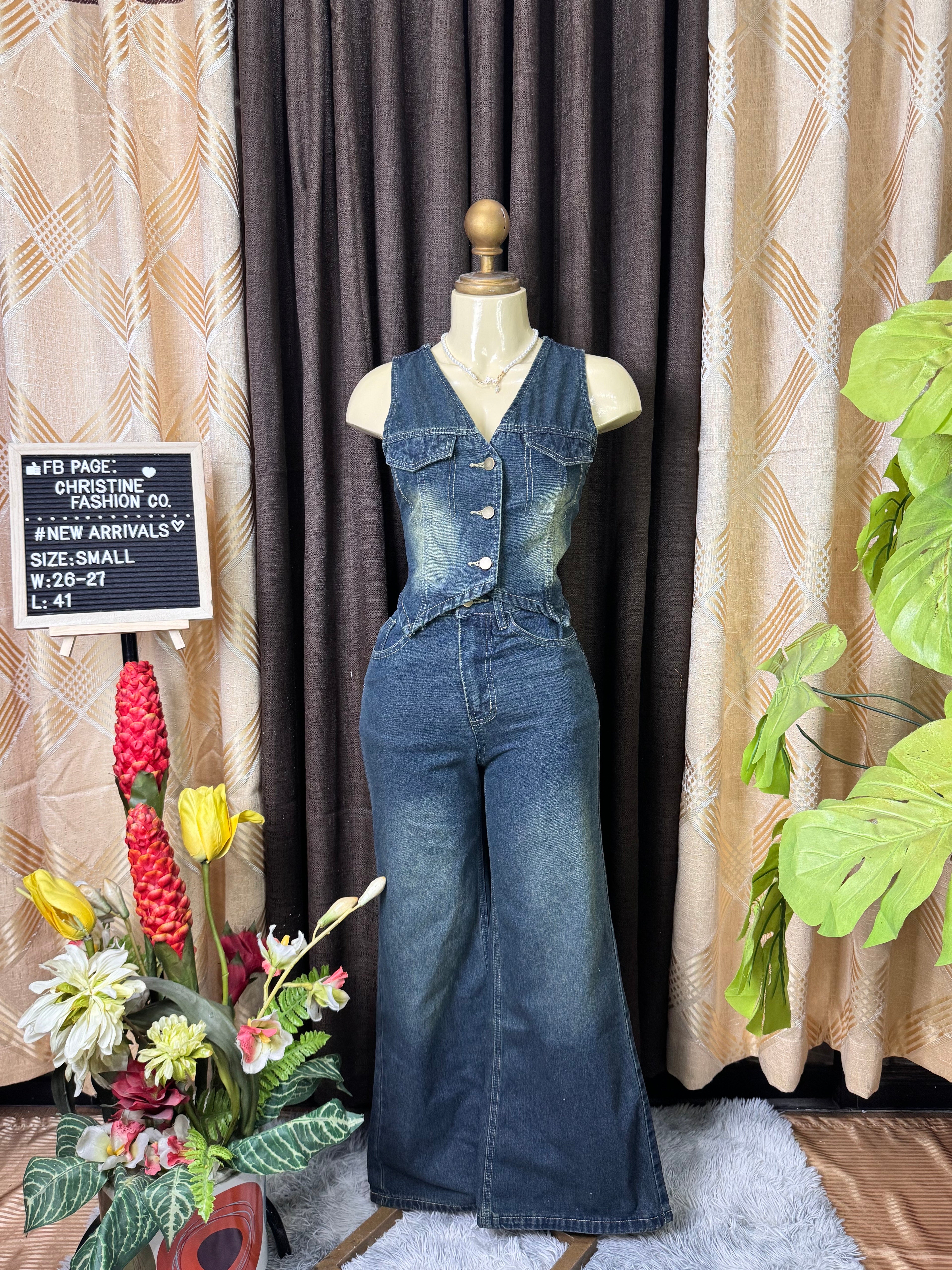 Trendy Denim Vents and Pants Coords