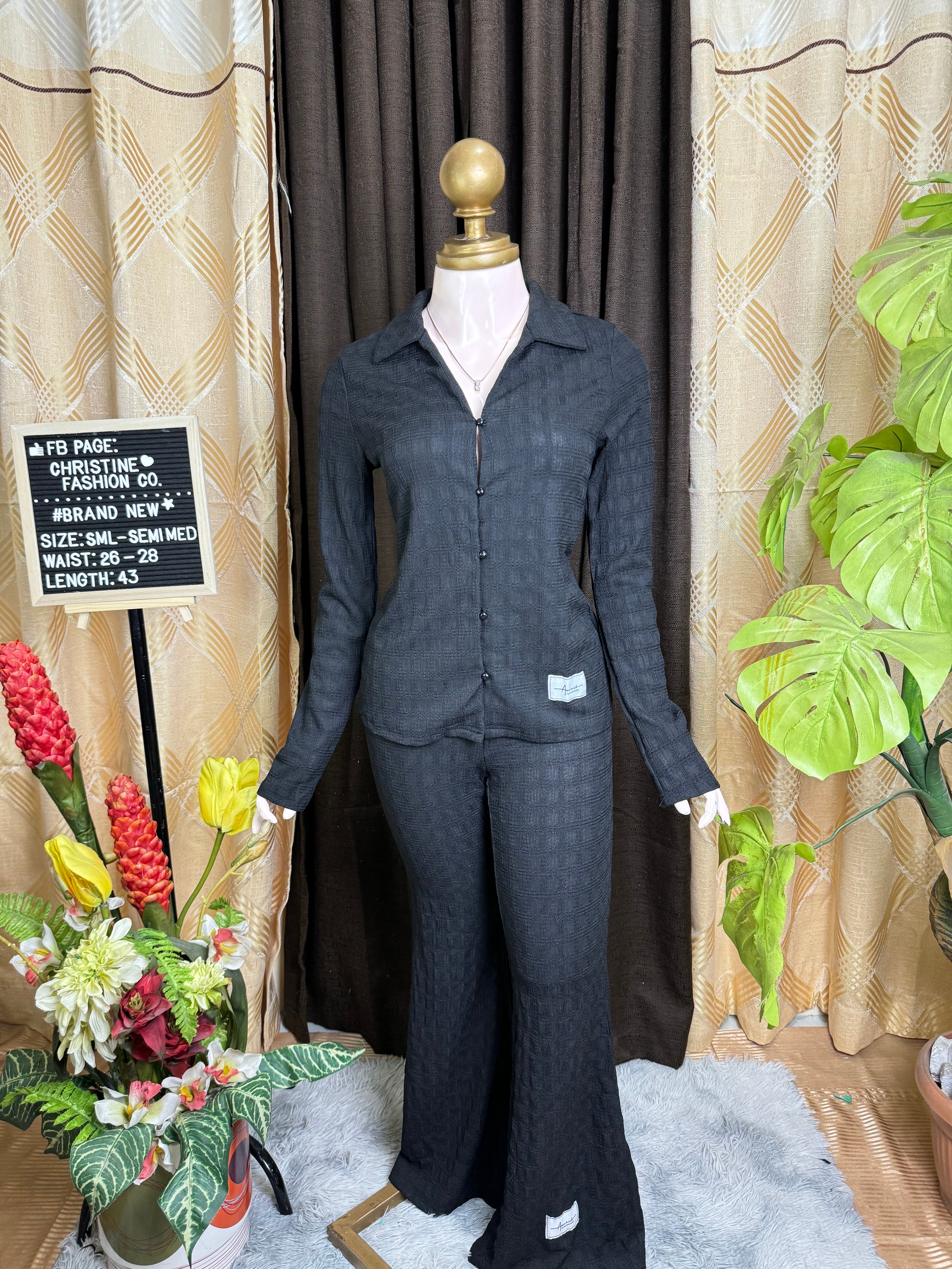 Formal Black Long-sleeved and Pants Coords Outfit