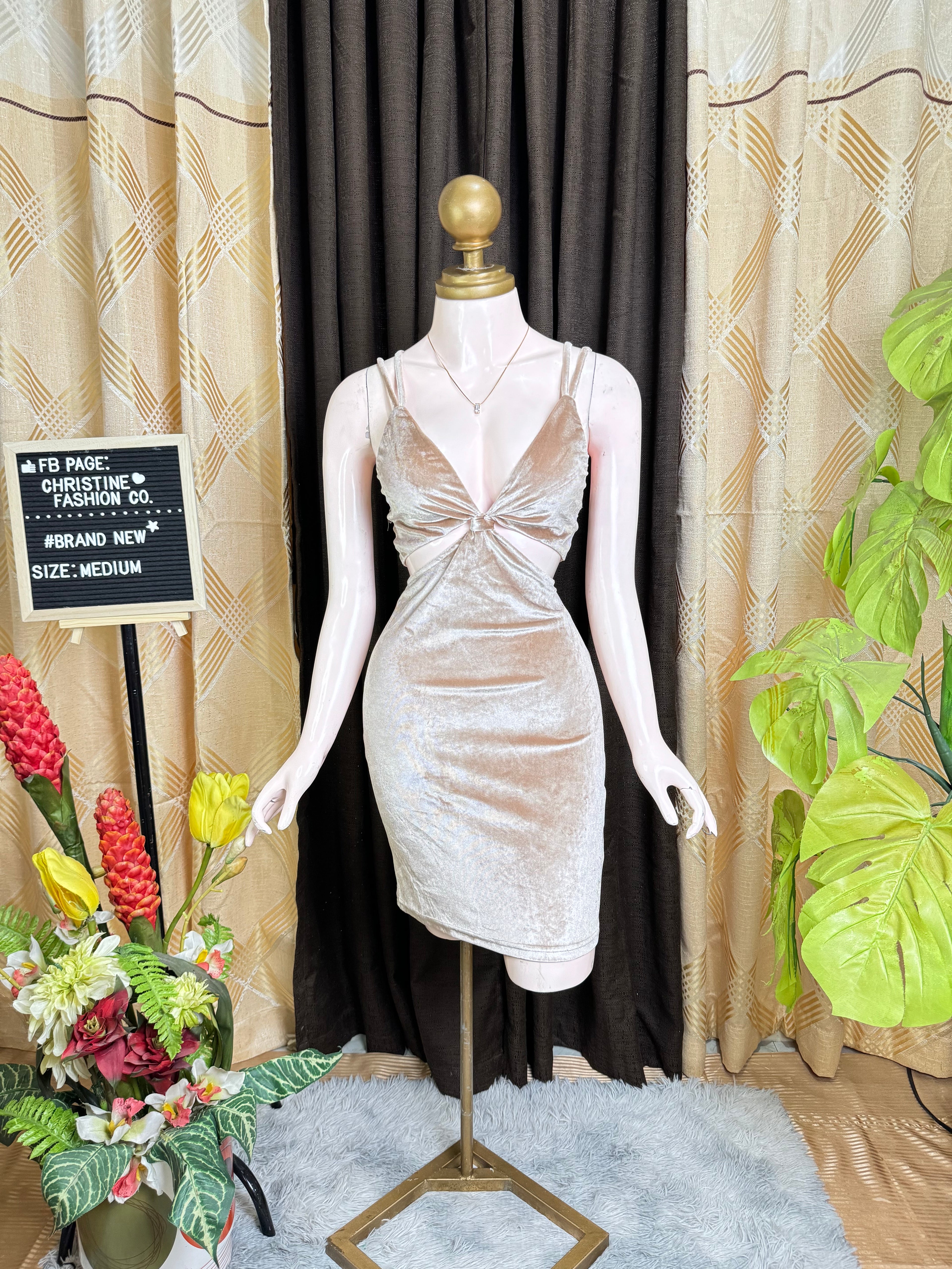 Velvet Beige Party Dress