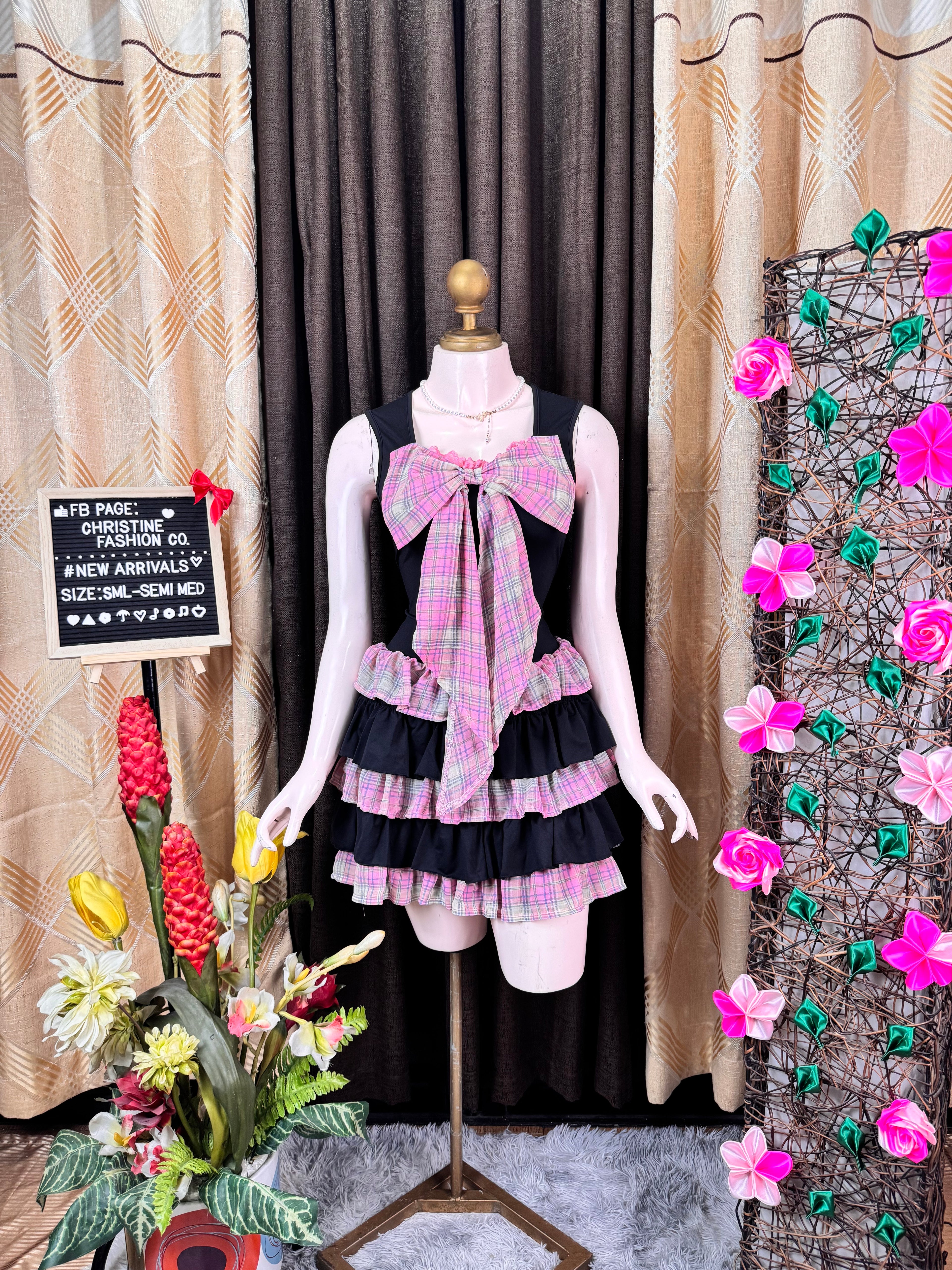 Black Dress with Stylish Pink Coquette