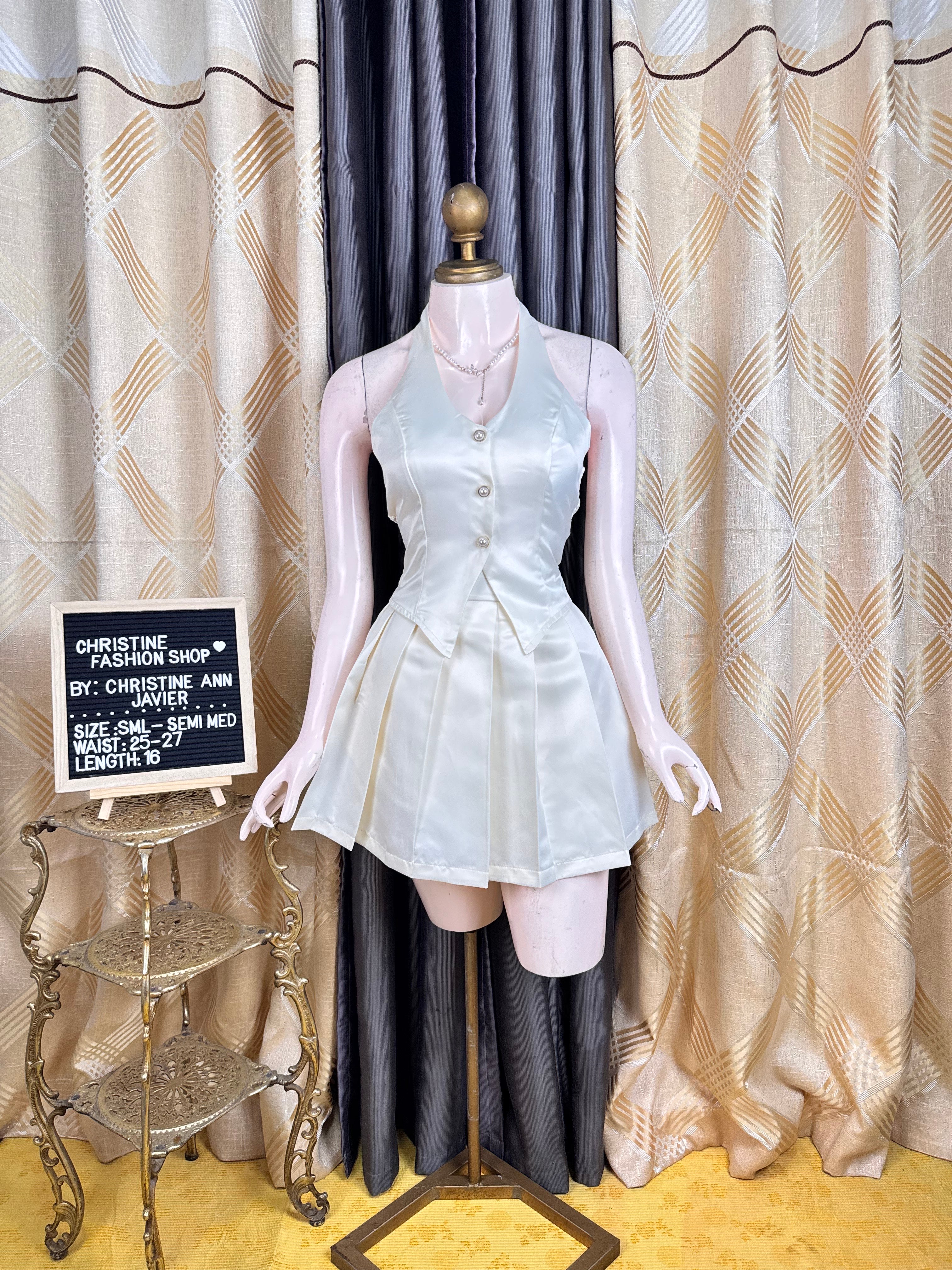 Casual Cream Vest and Skirt Coord-Set
