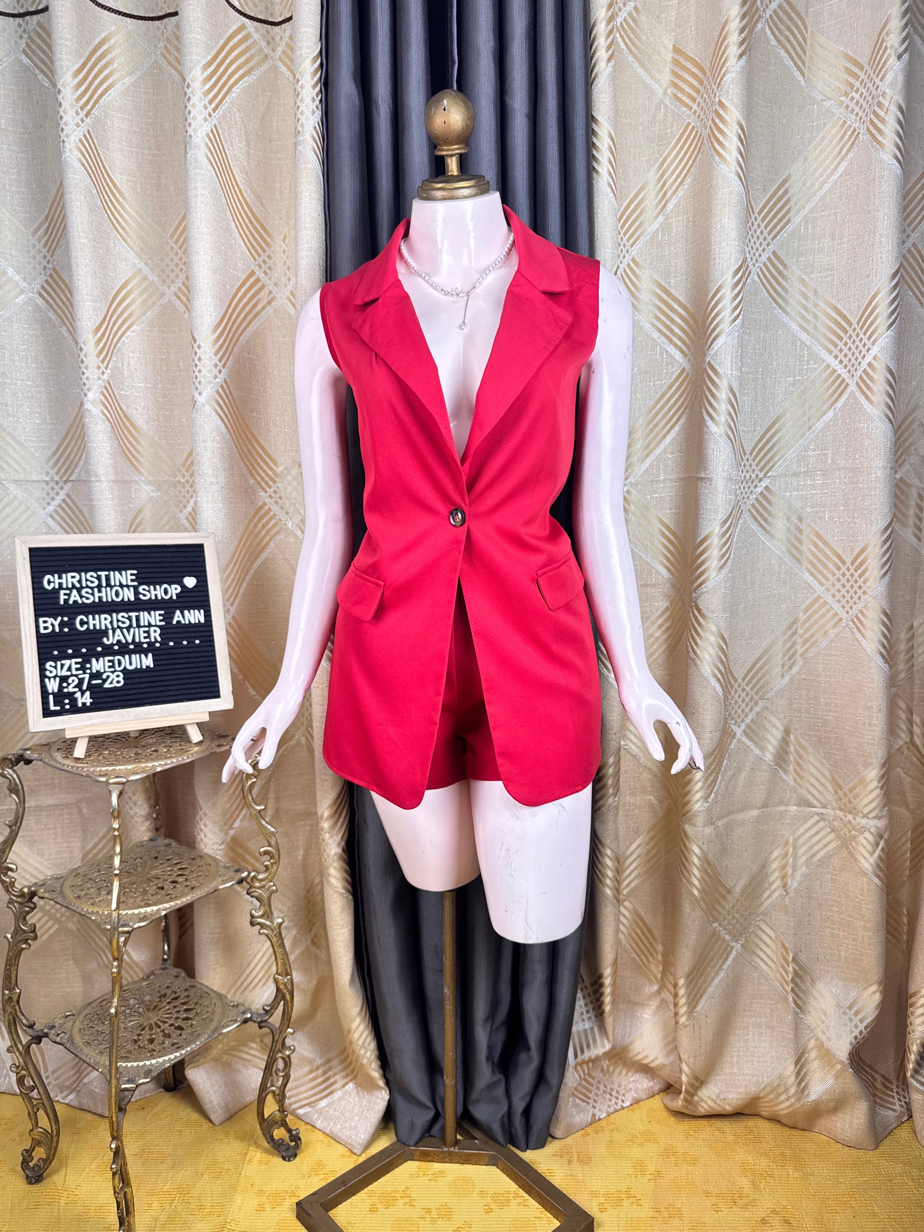 Casual Red Vest and Short Coord-Set