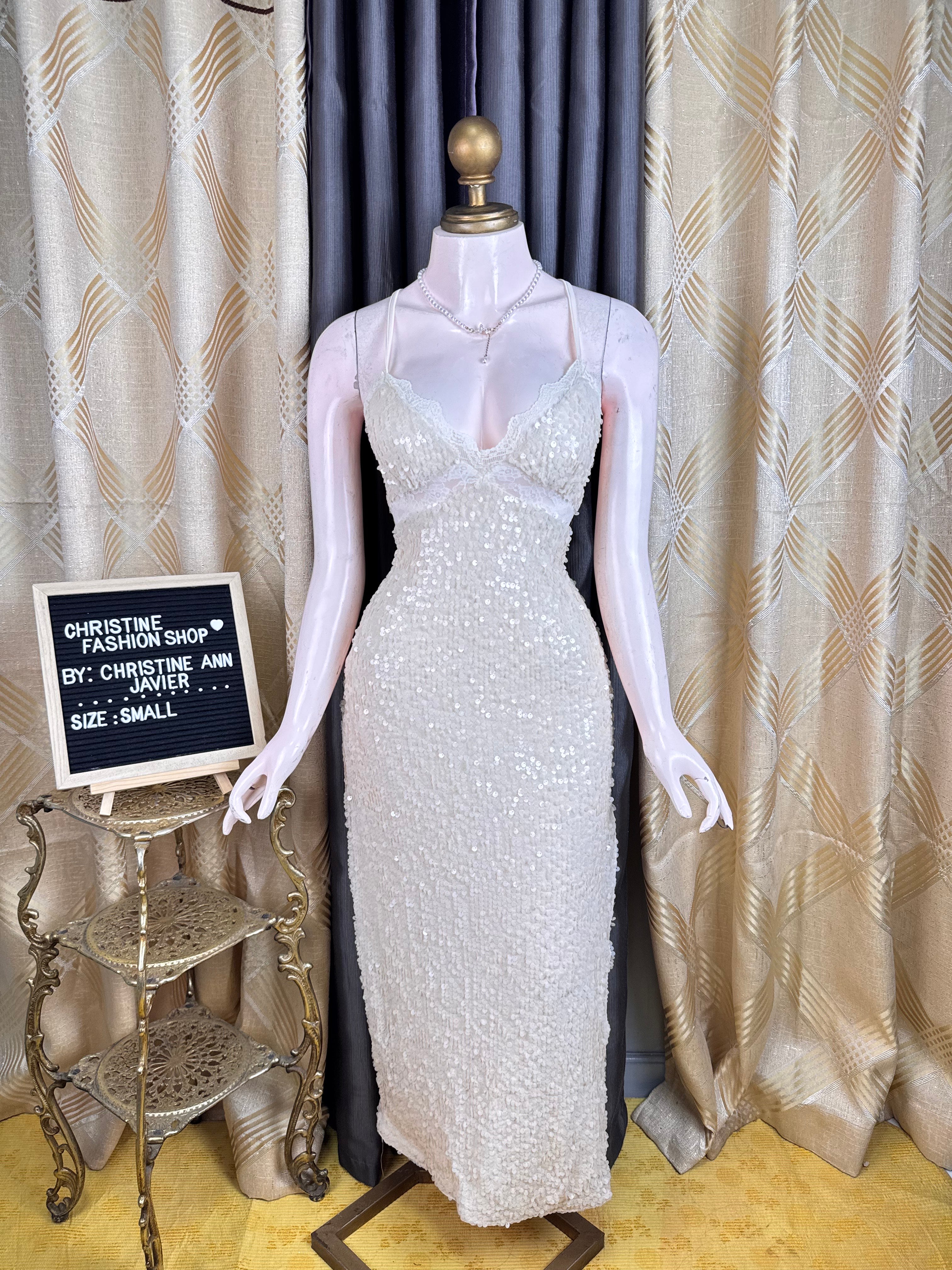 Fancy Beige Sequence Long Dress