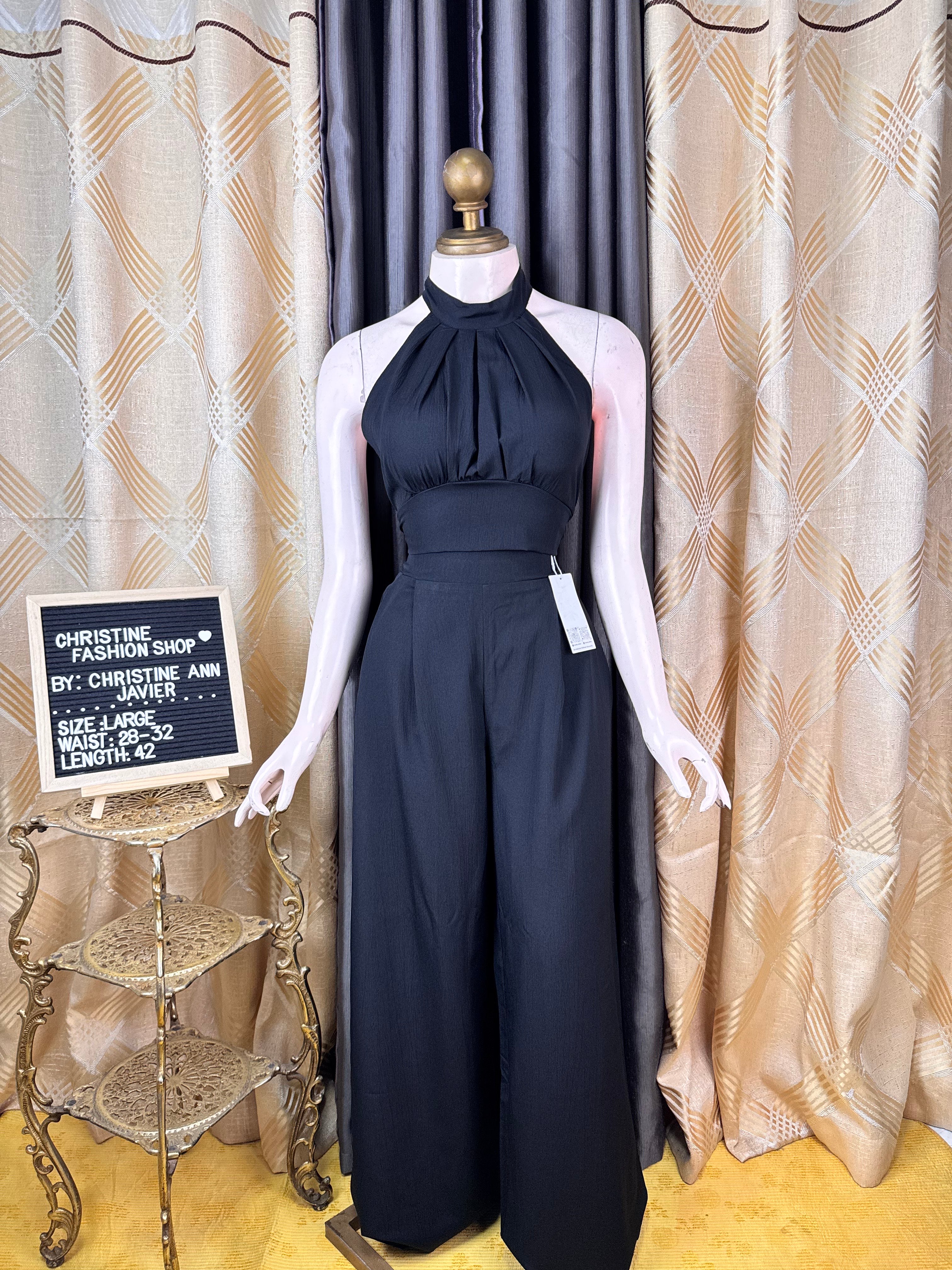 Black Casual Self Tie Halter and Pants Coord-Set