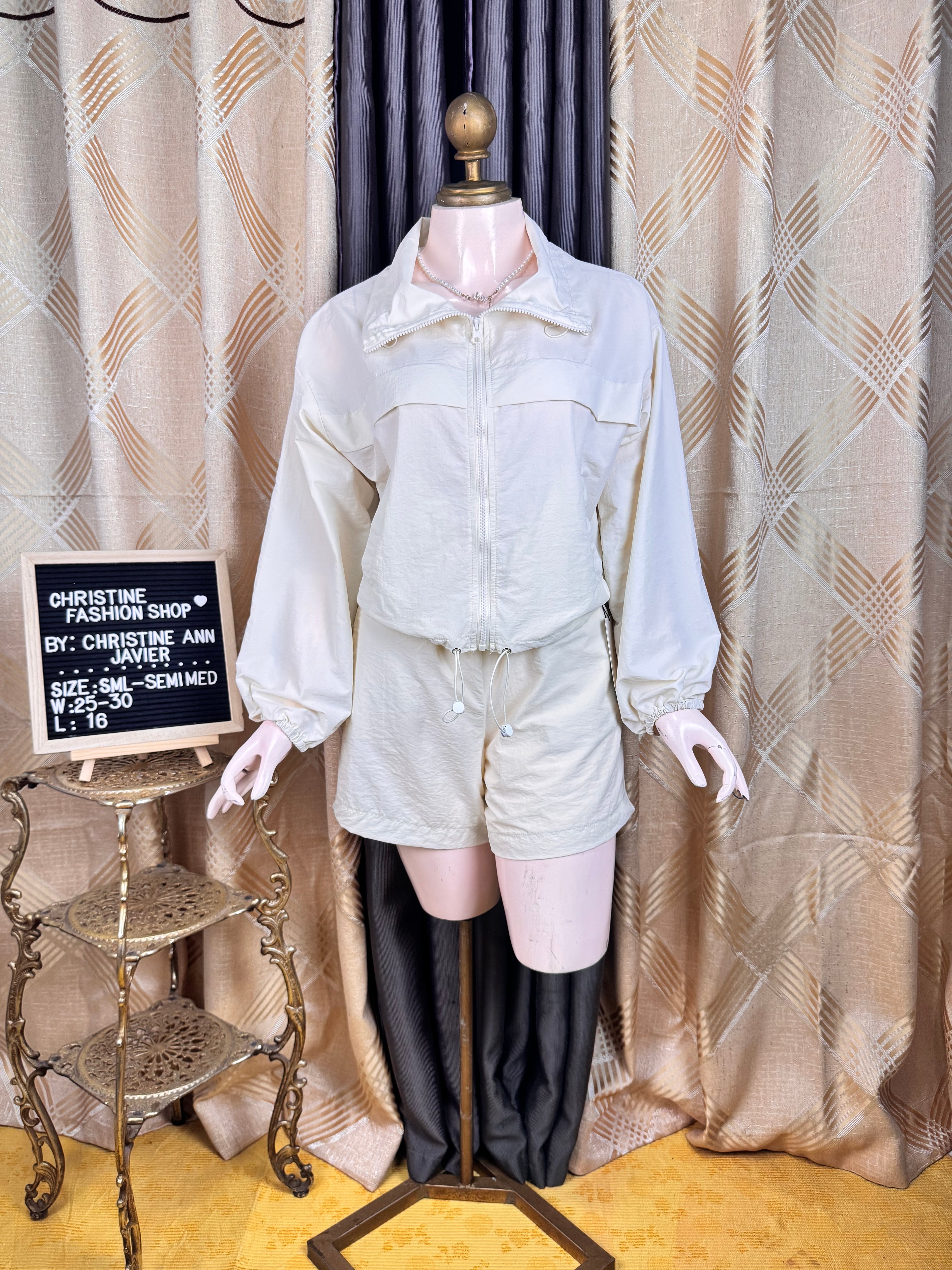 Trendy Cream Colored Wind Breaker Coord-Set