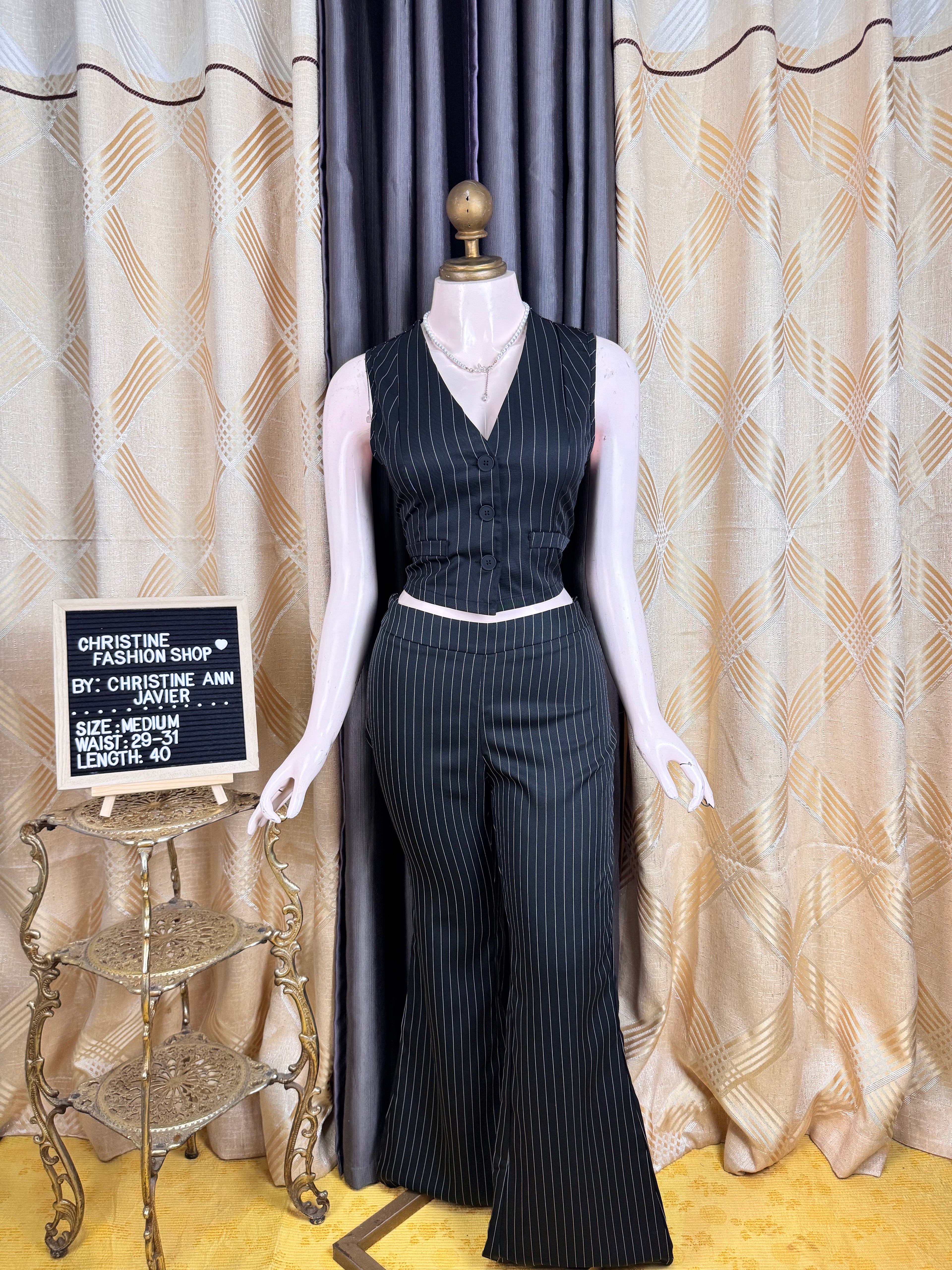 Casual Black in White Stripe Vest & Trouser Pants Coord-Set