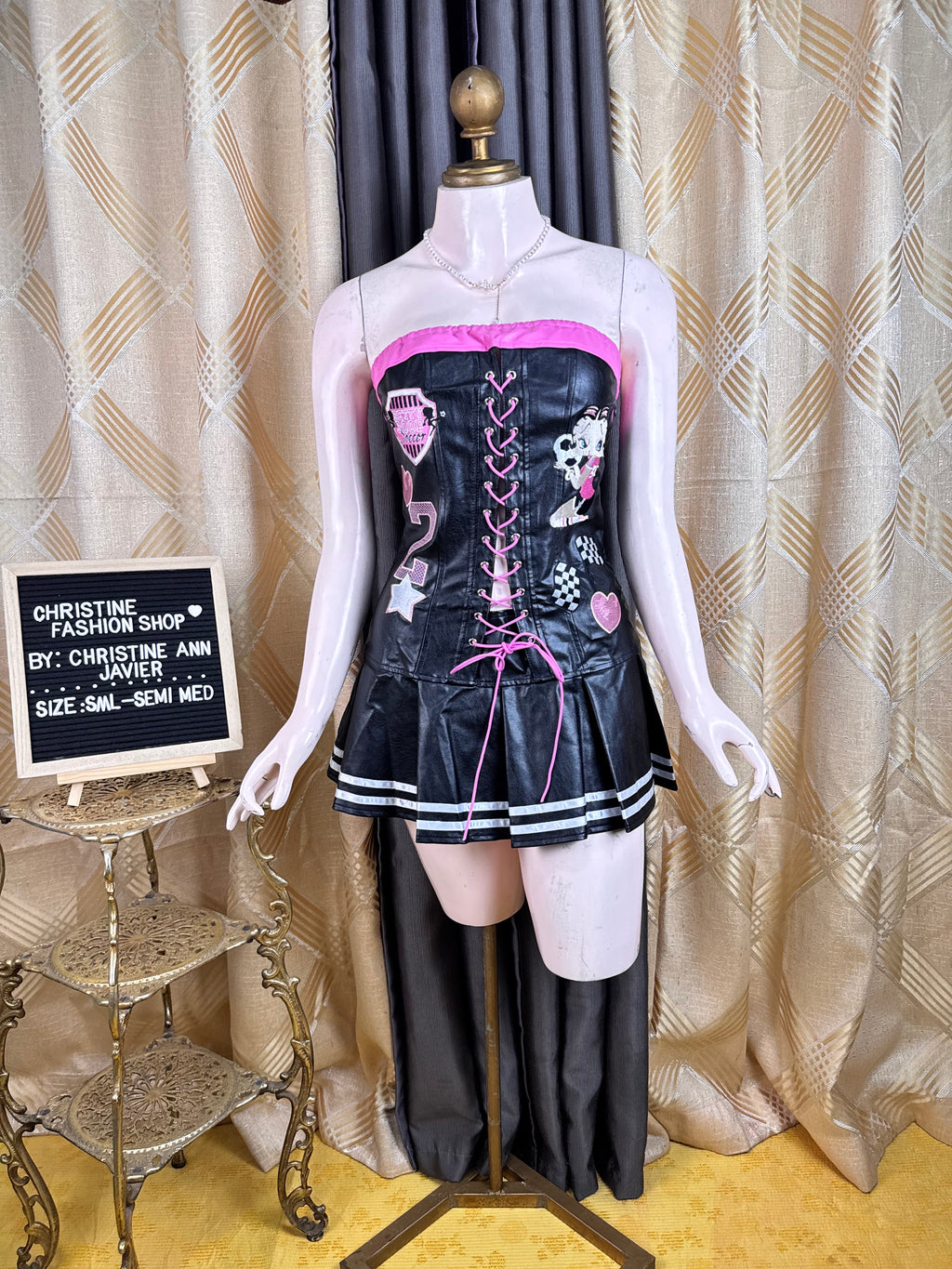 Pretty Betty Boop Collab Black and Pink Leather Dress