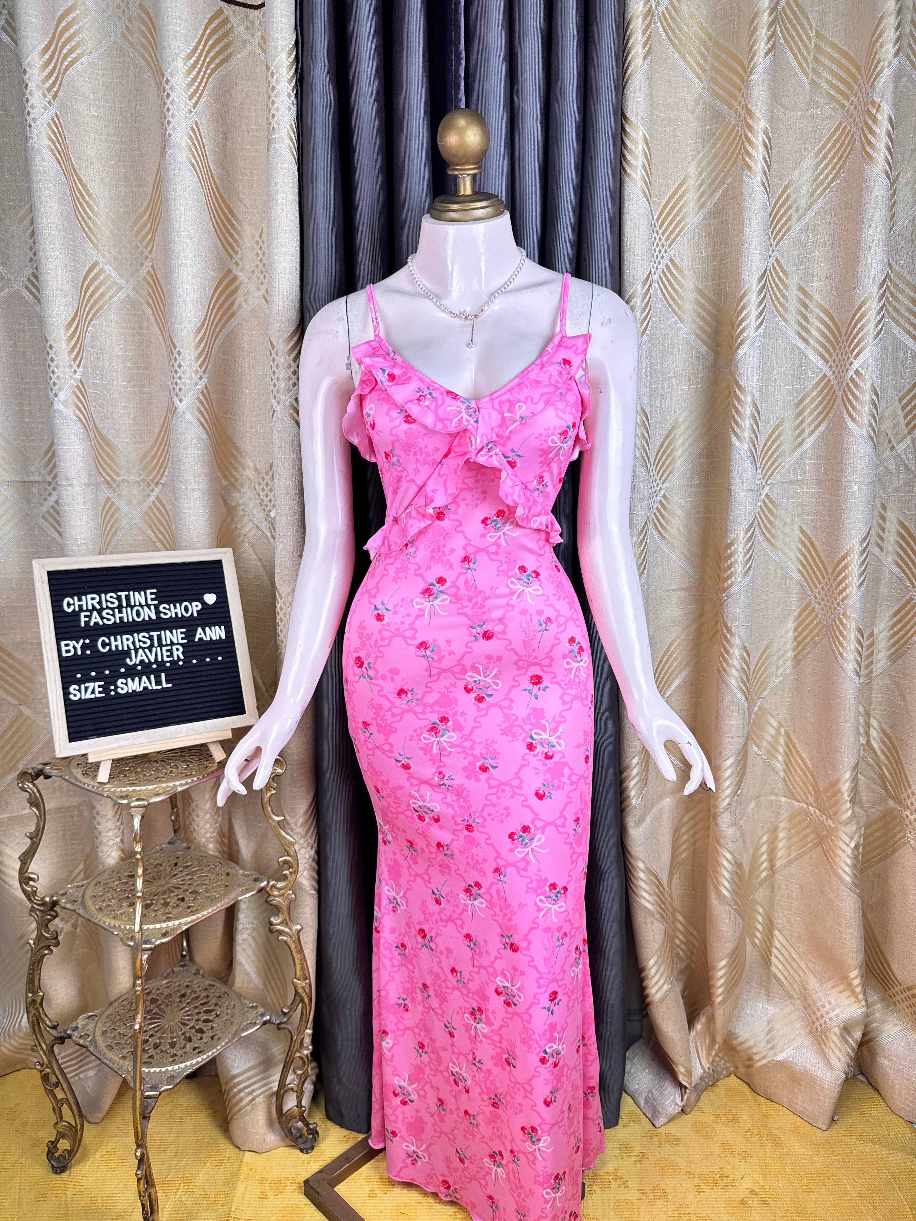 Pretty Barbie Pink Long Floral Dress