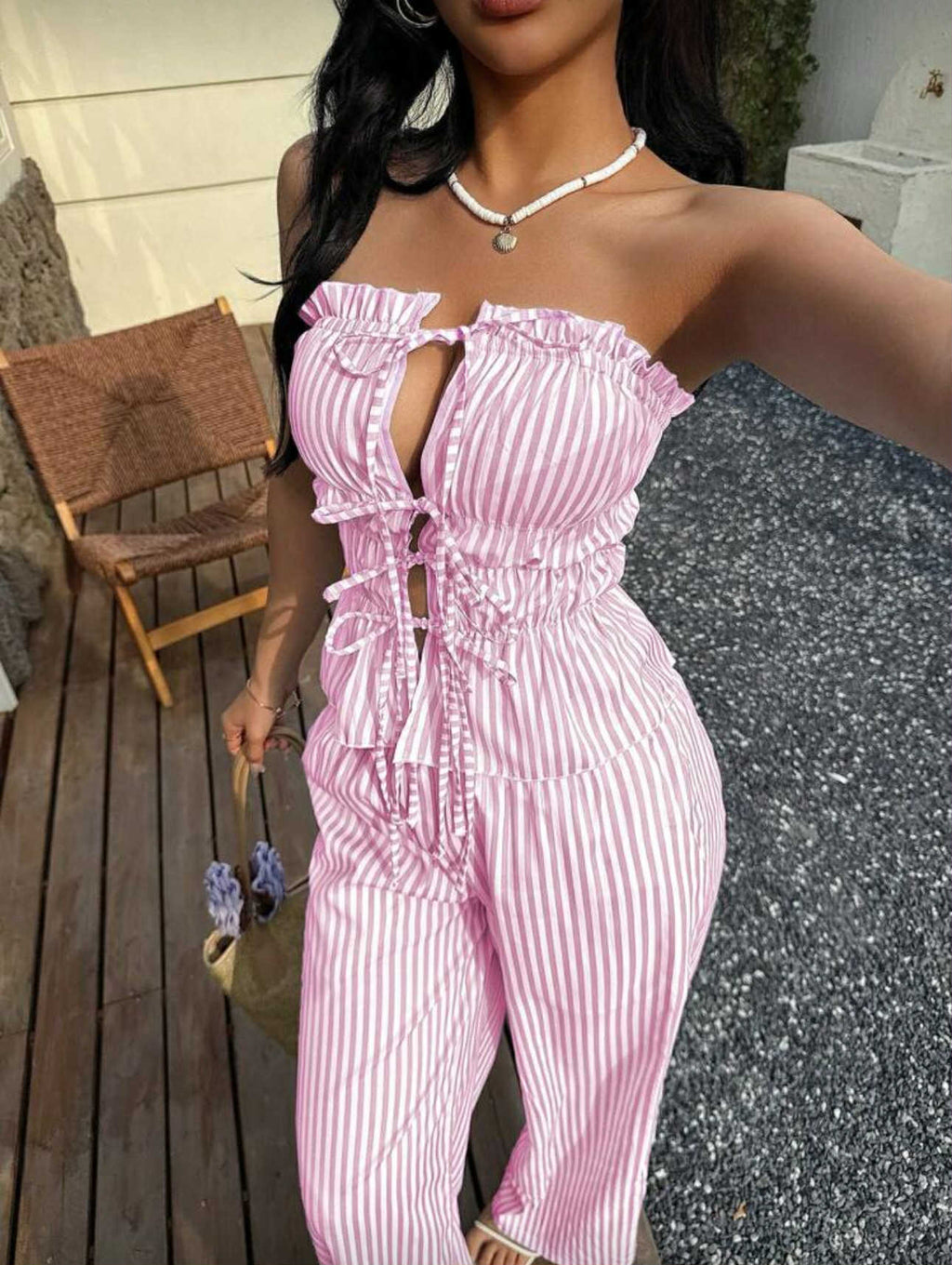 Casual Stripe Barbie Pink Tube and Pants