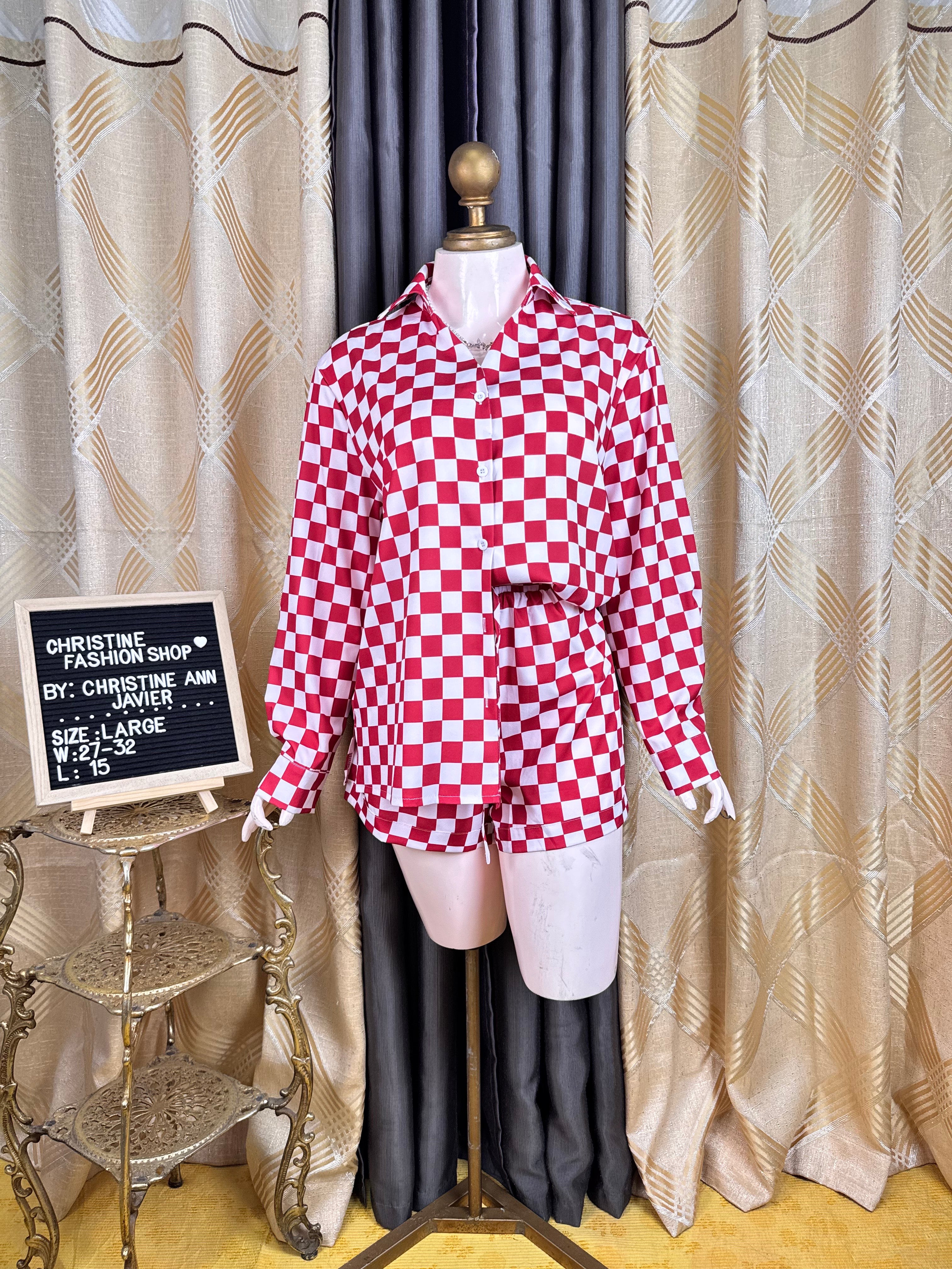 Casual Red Checkered and Short Coord-Set