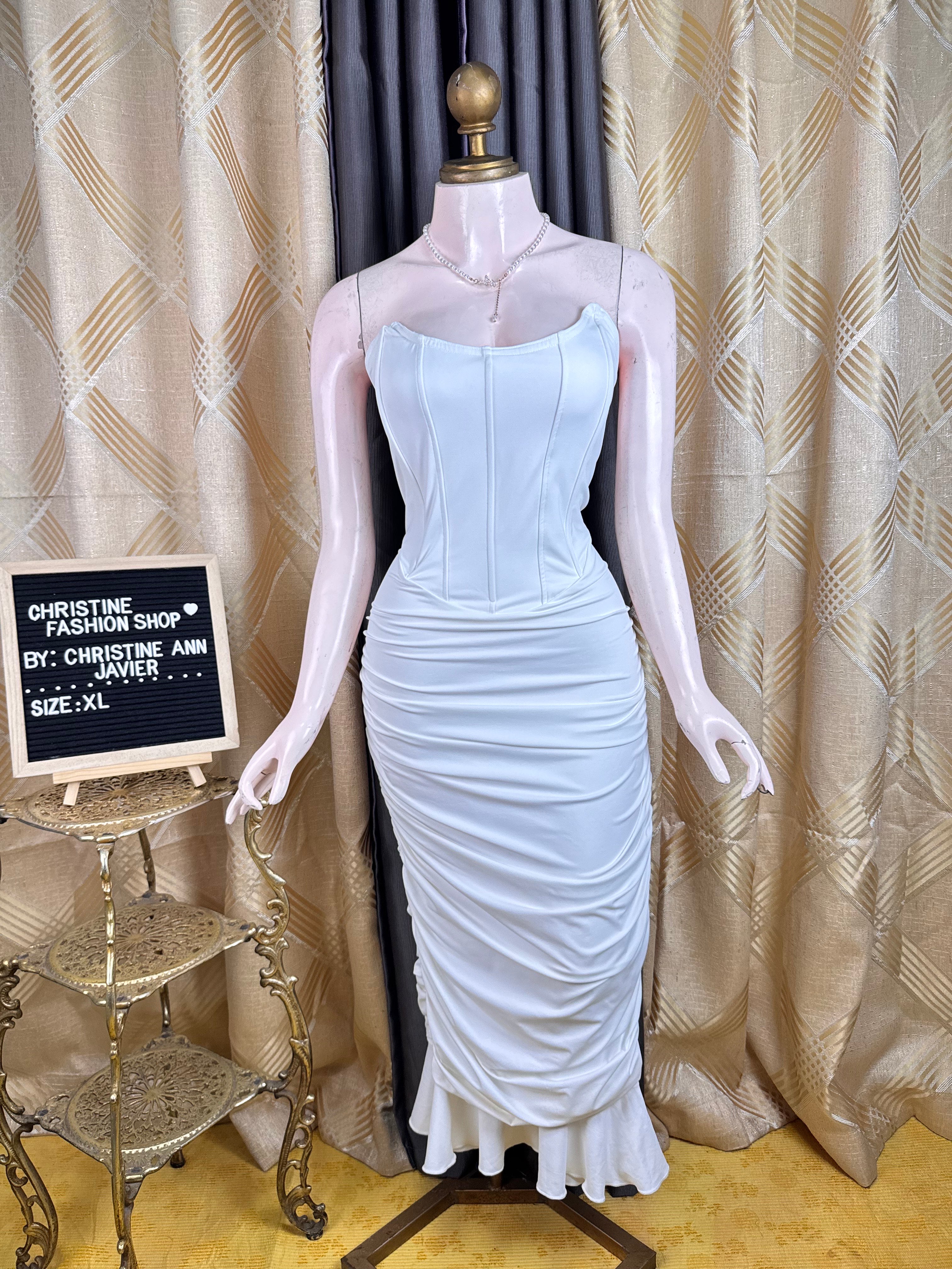 Elegant White Fancy Long Bodycon Dress