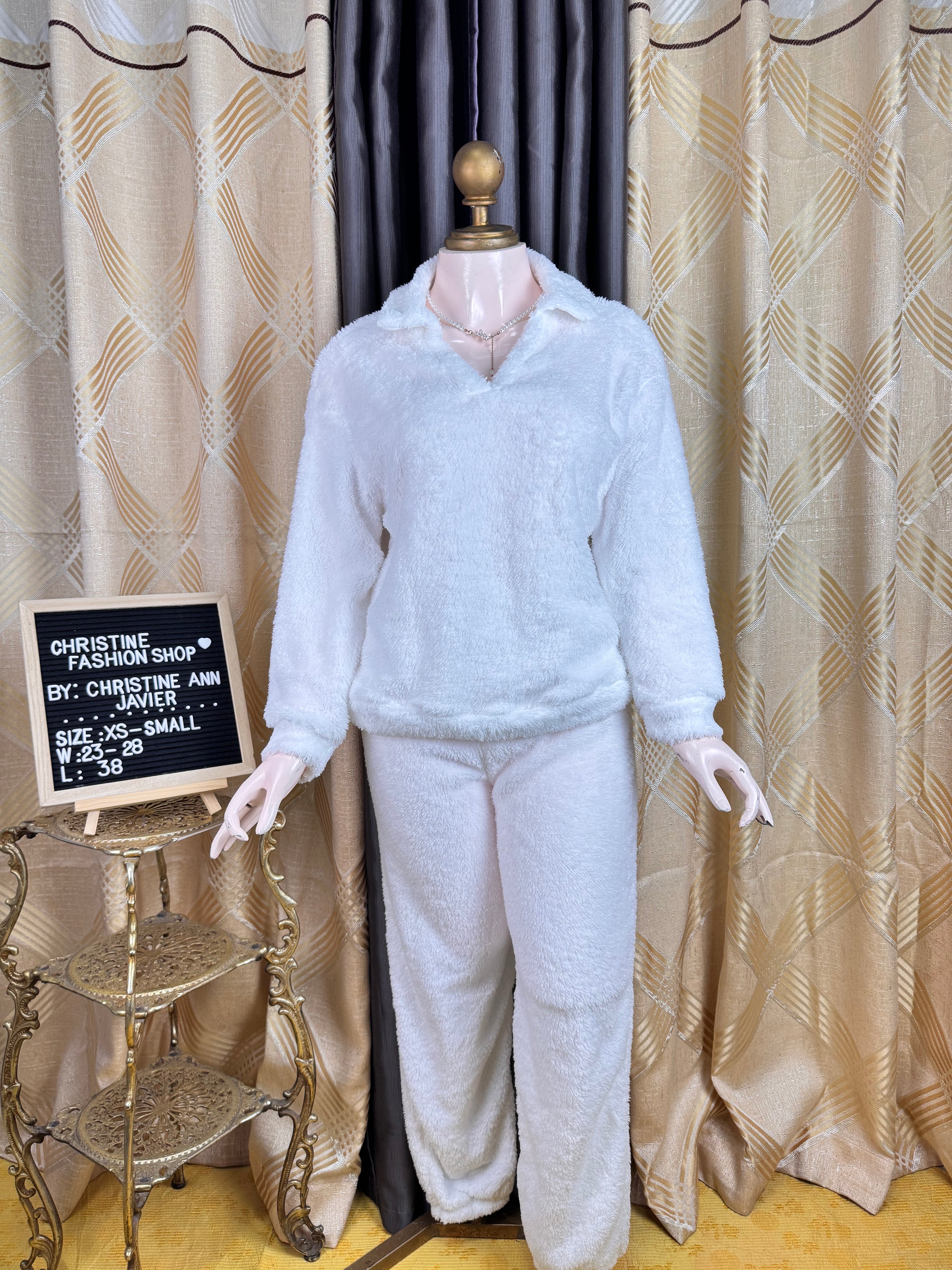 White Fur Long Sleeve and Jogger Pants