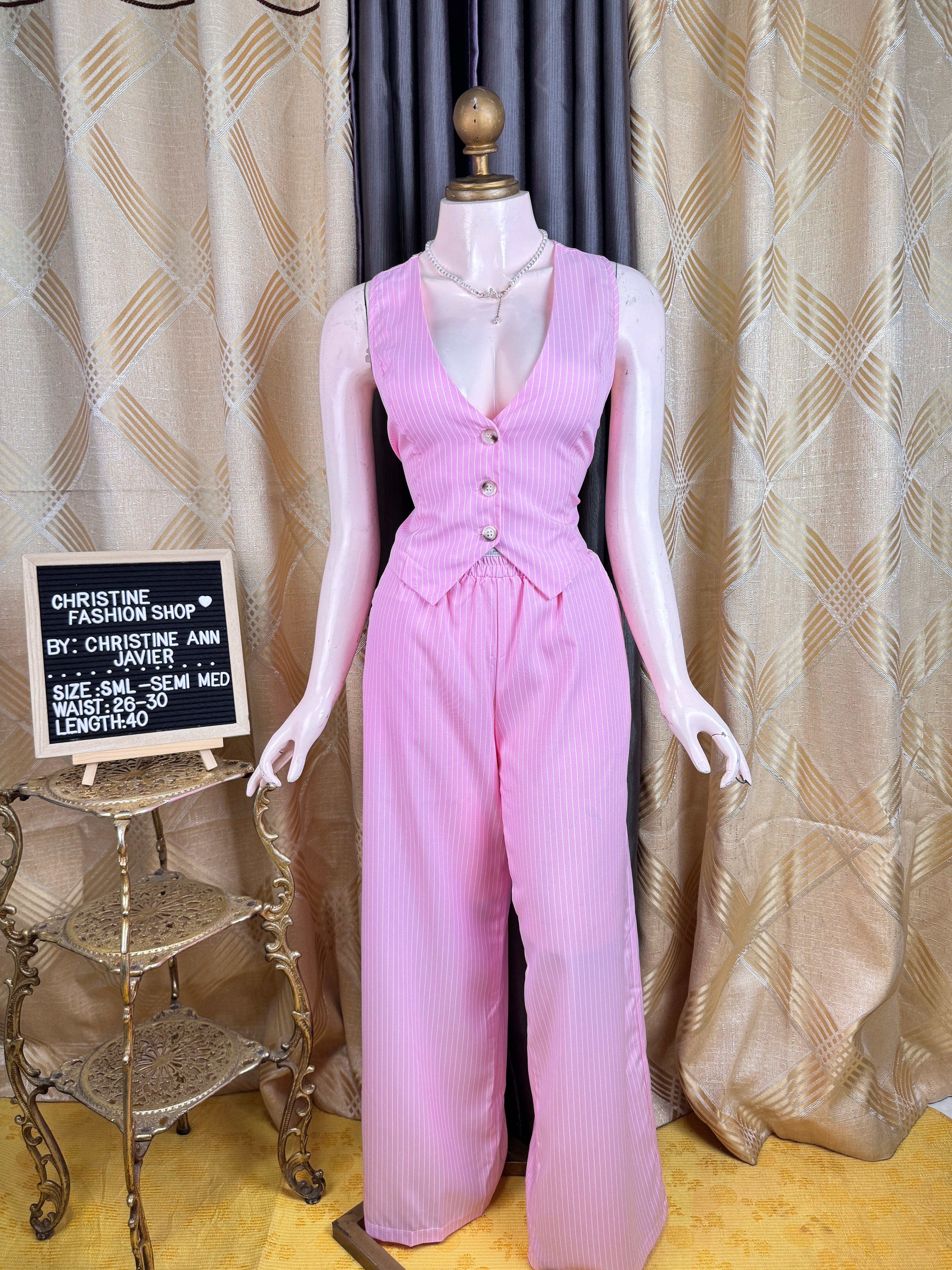 Fancy Pink Stripes Vest & Pants Coord-Set