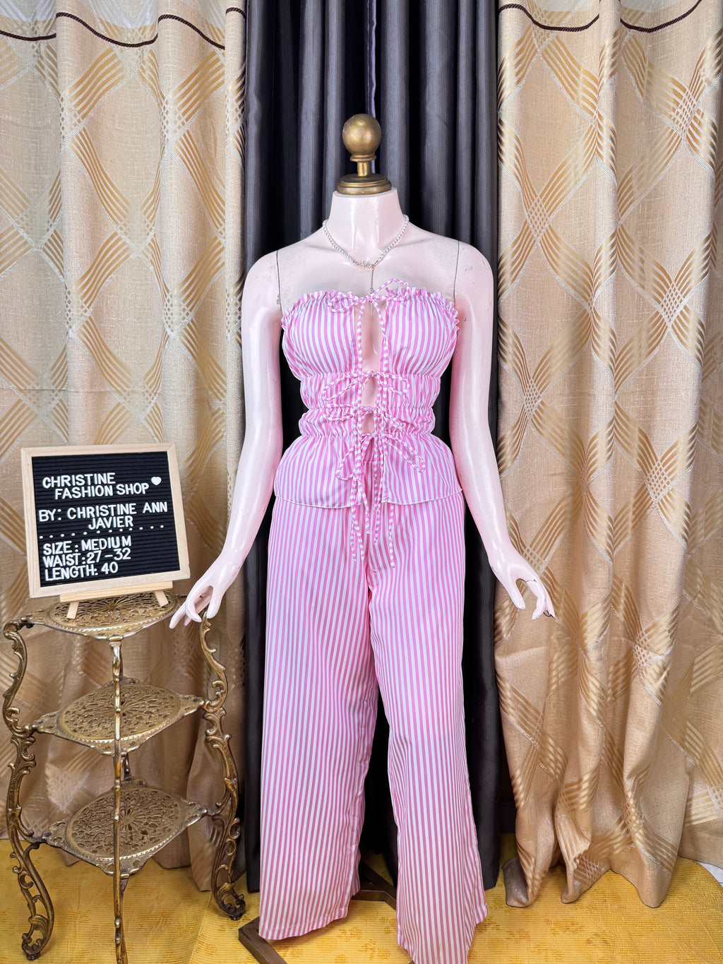 Casual Stripe Barbie Pink Tube and Pants