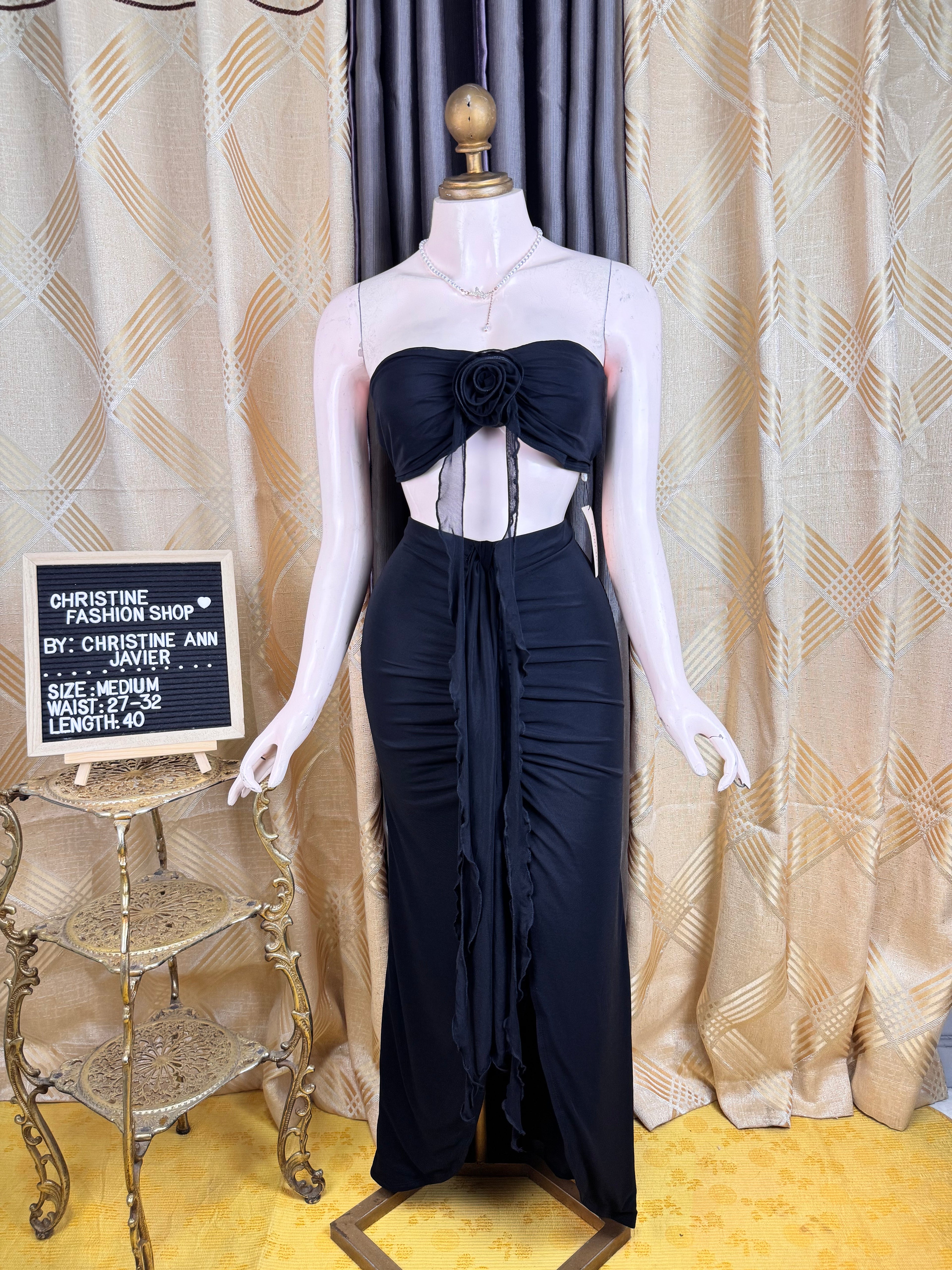 Black Fancy Tube &Long Skirt with Mesh Coord-Set