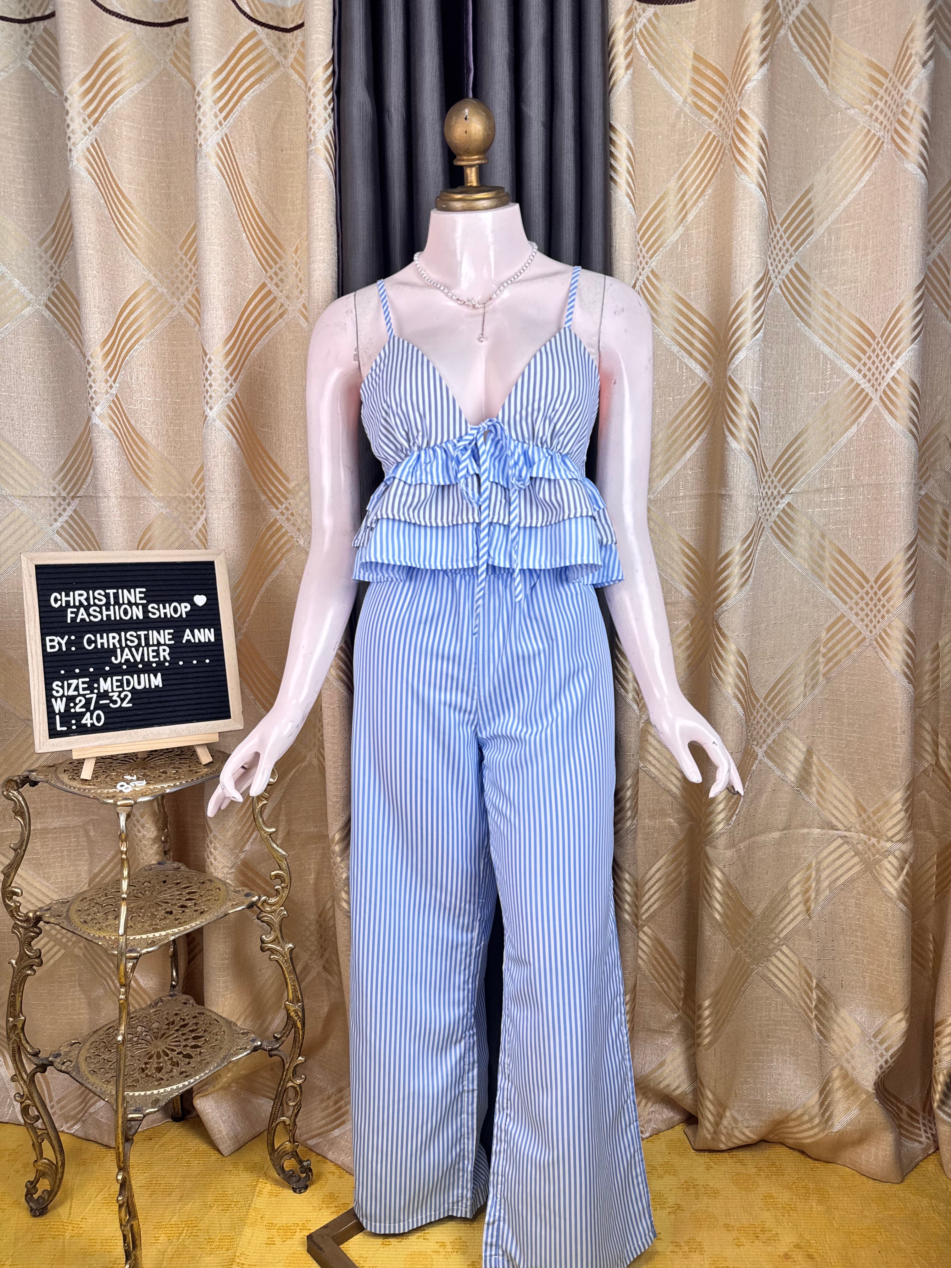 Fancy Blue Stripe Top and Pant Coord-Set