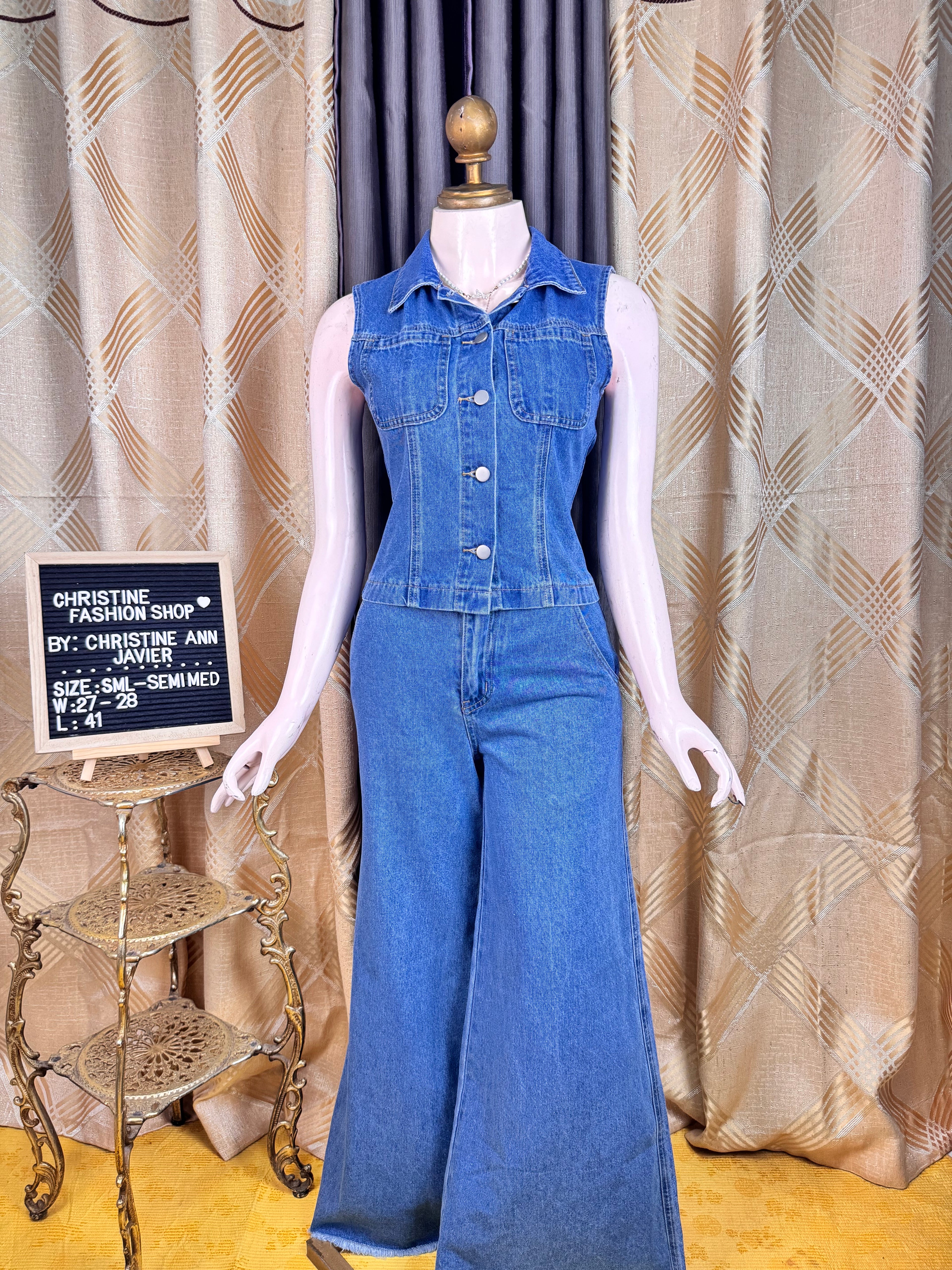 Trendy Denim Vest and Pants Coord-Set