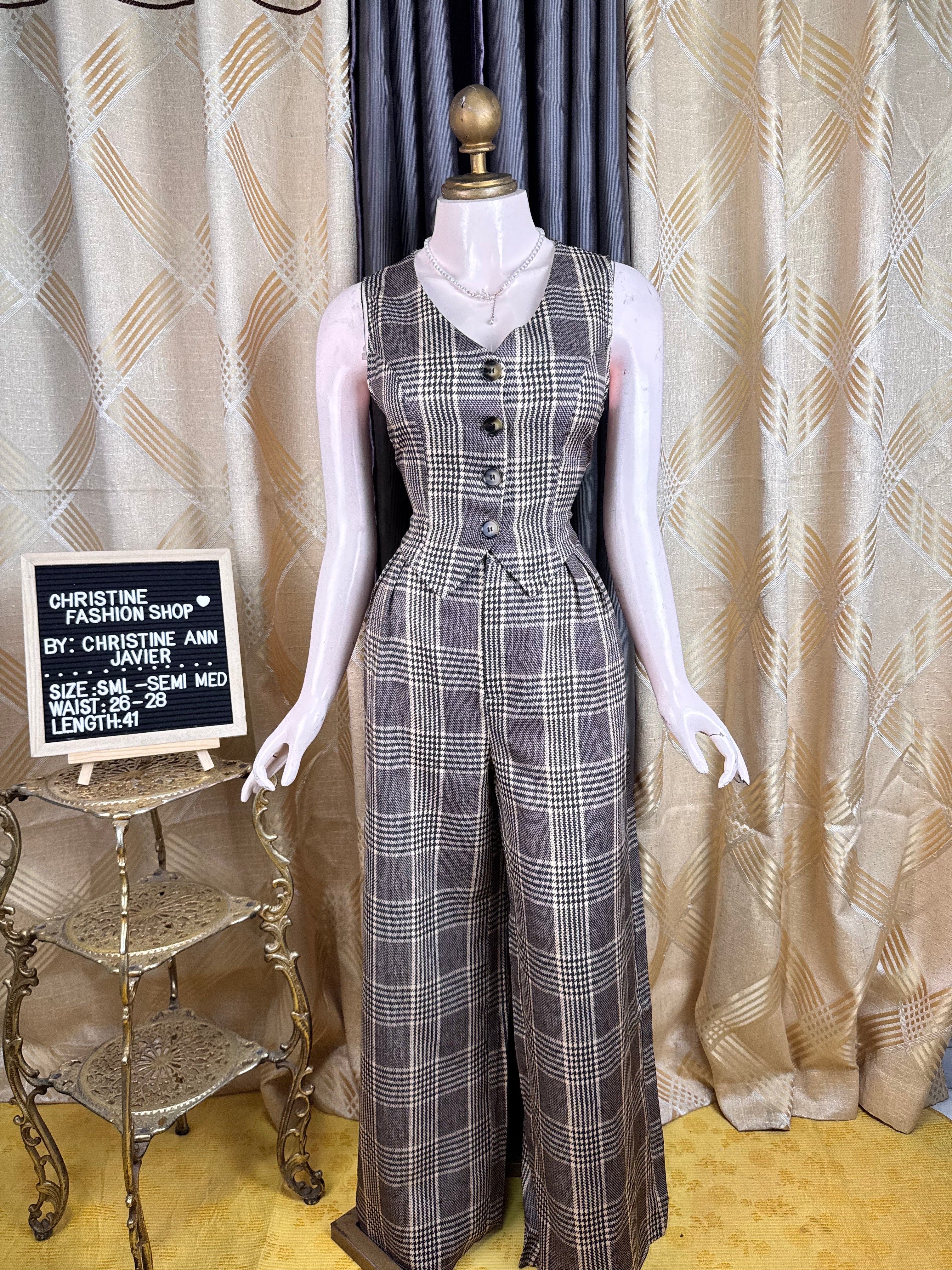 Choco Brown Checkered Vest and Trouser Pants Coord-Set