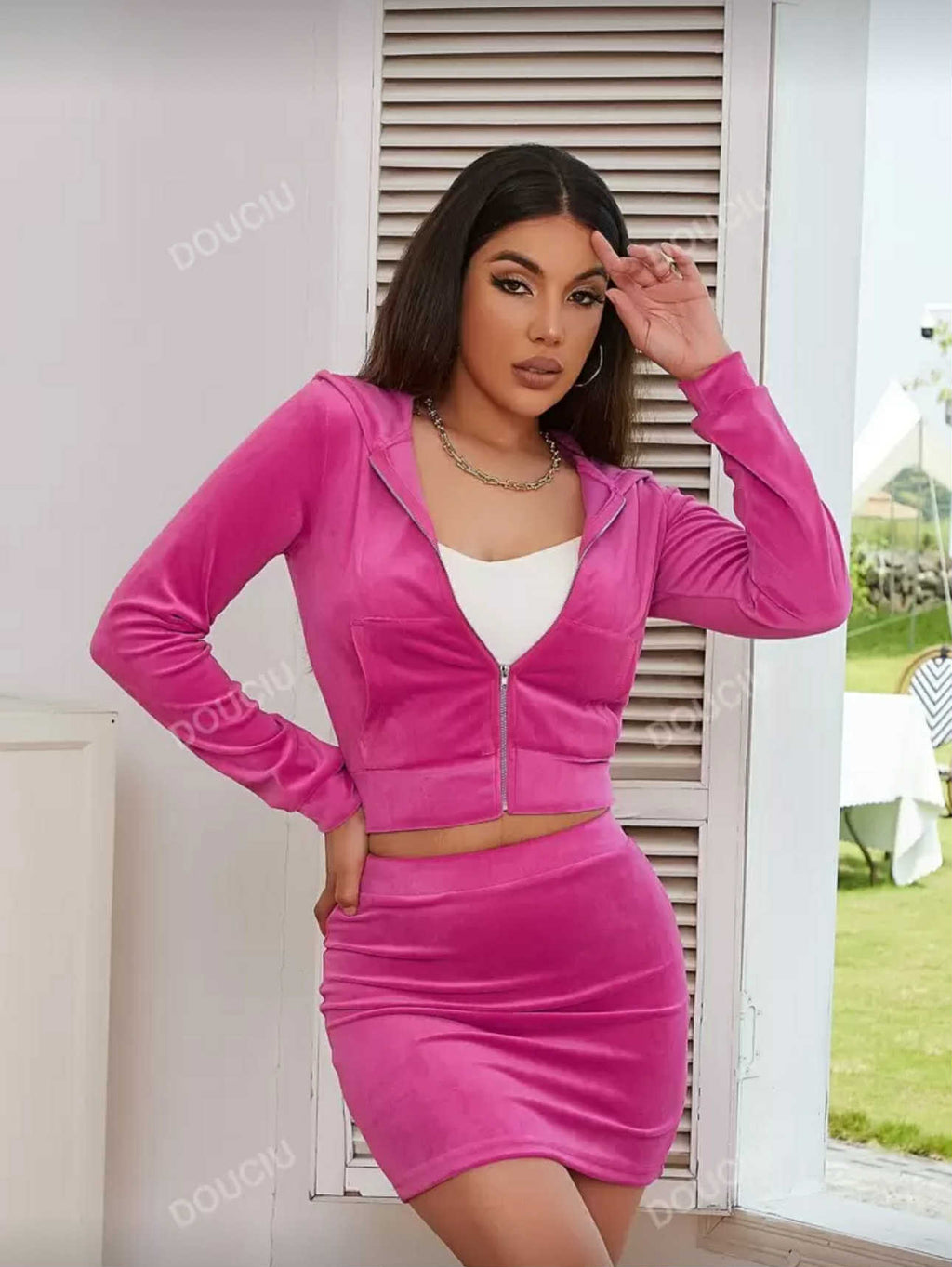 Stylish Barbie Pink Long sleeve Hoody and Skirt Coord-Set