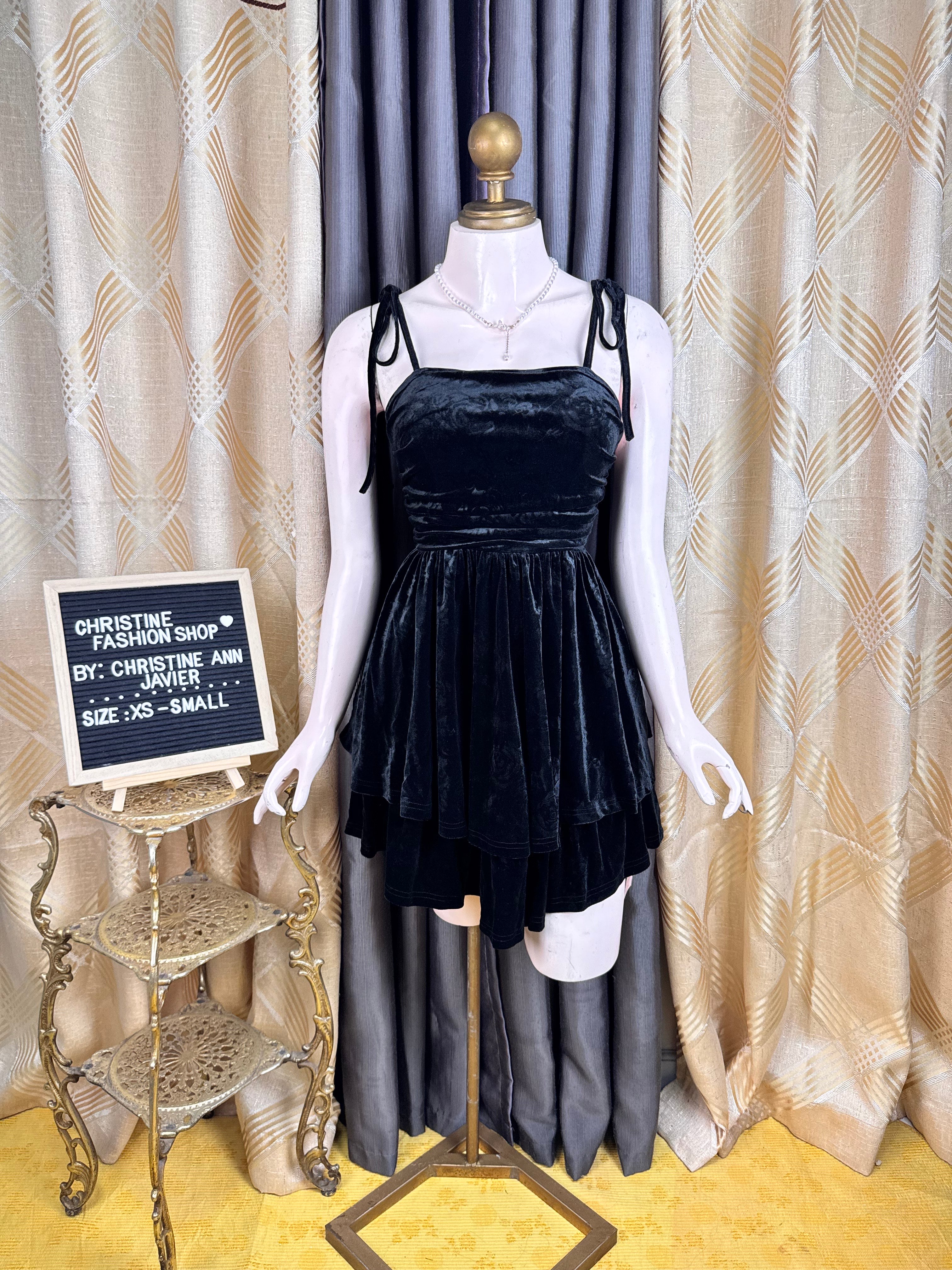 Black Velvet Mini Dress (Self-Tie)