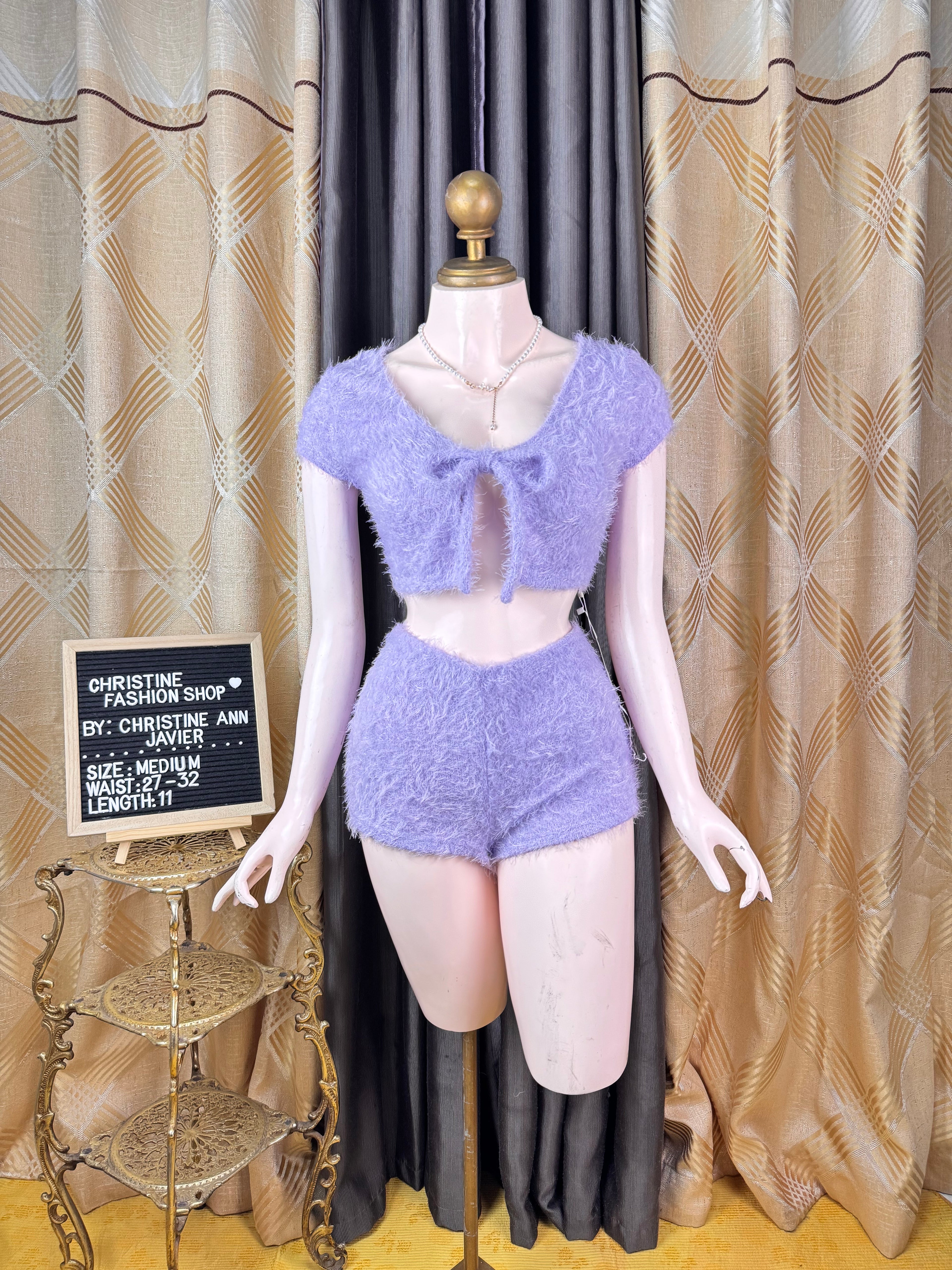 Fancy Purple Faux Fur Top and Short Coord-Set