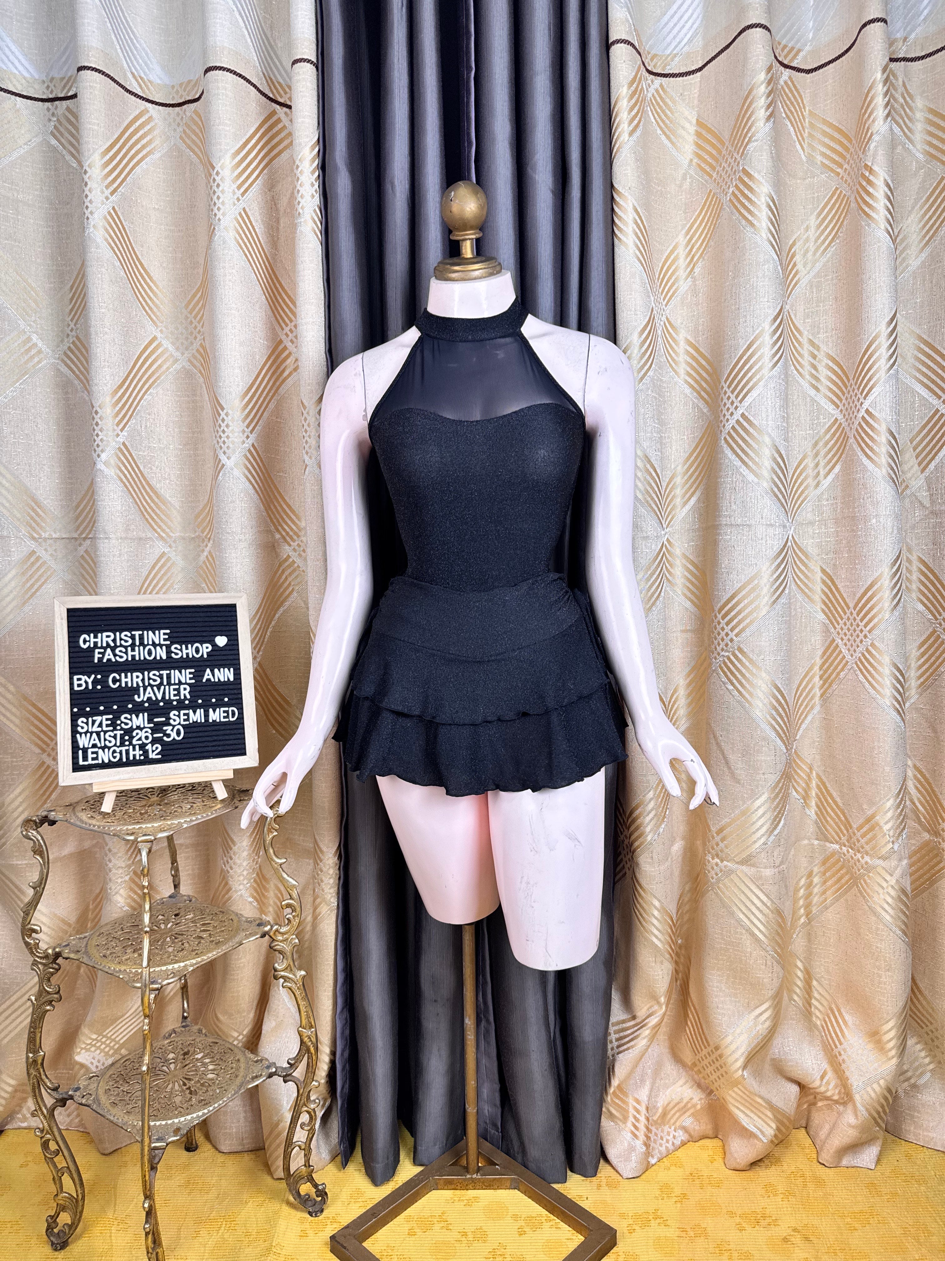 Fancy Glittery Black Halter and Skirt Coord-Set