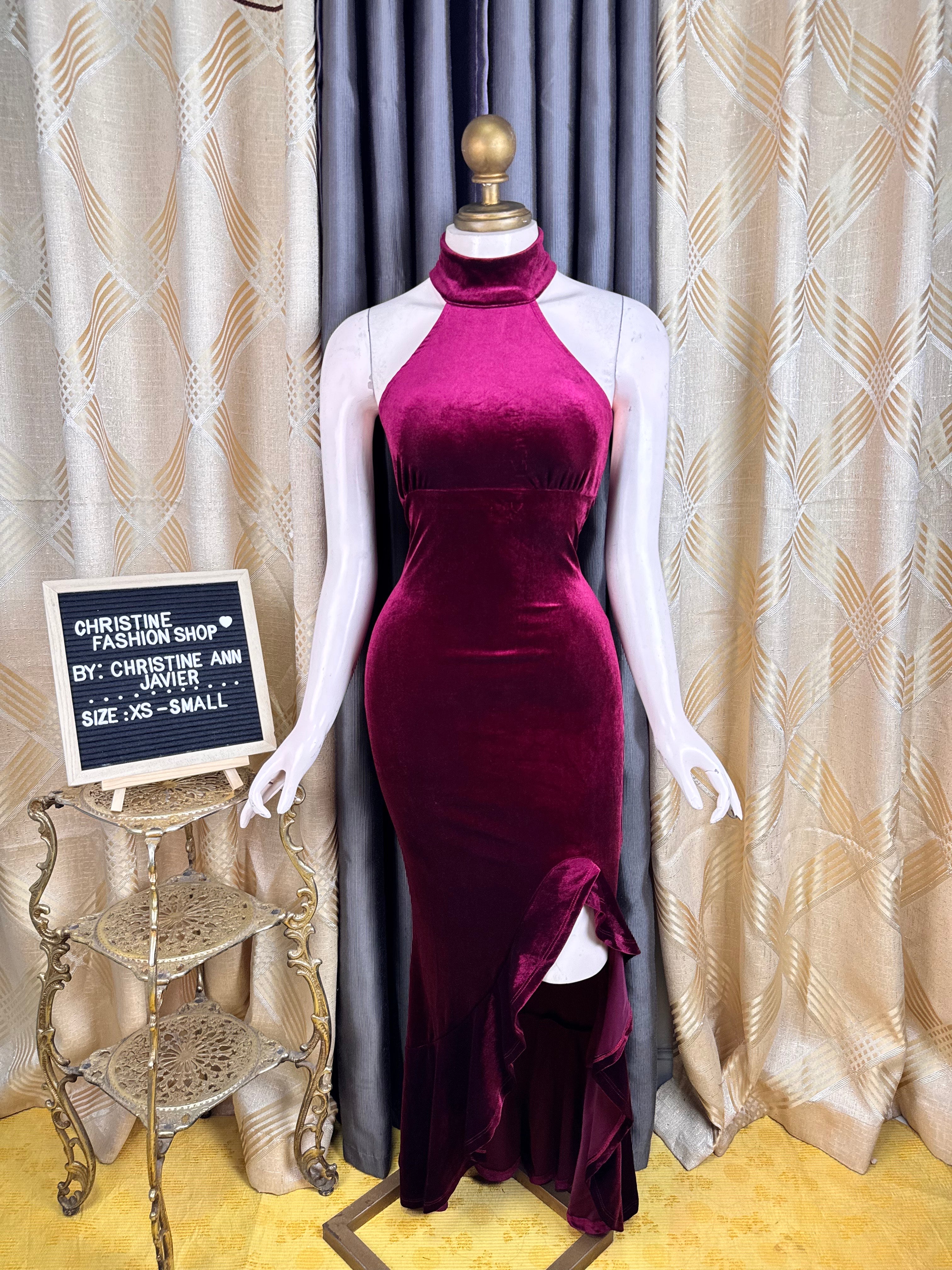 Fancy Halter Velvet Red Dress