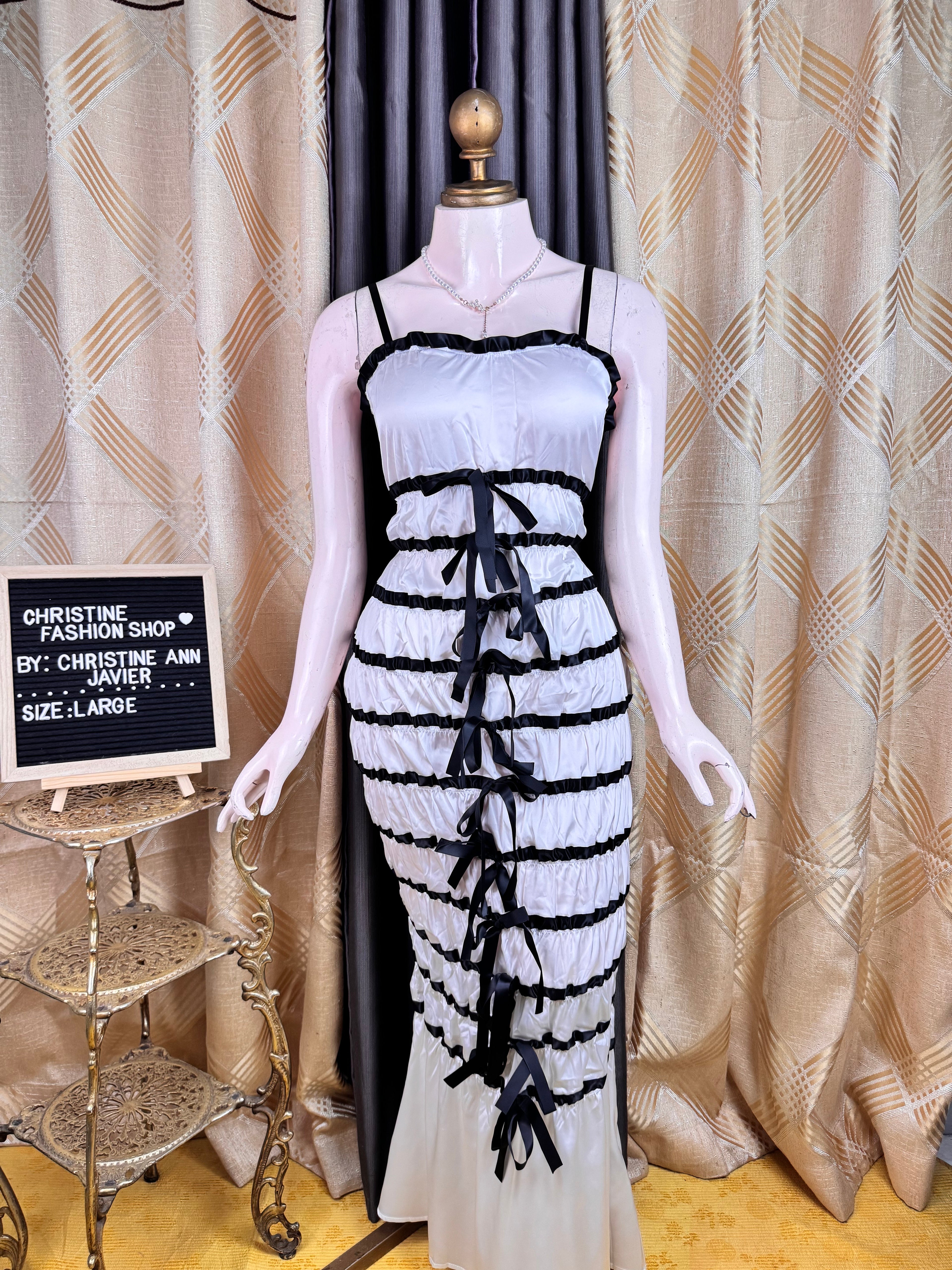 Black & White Fitted Long Body Con Dress