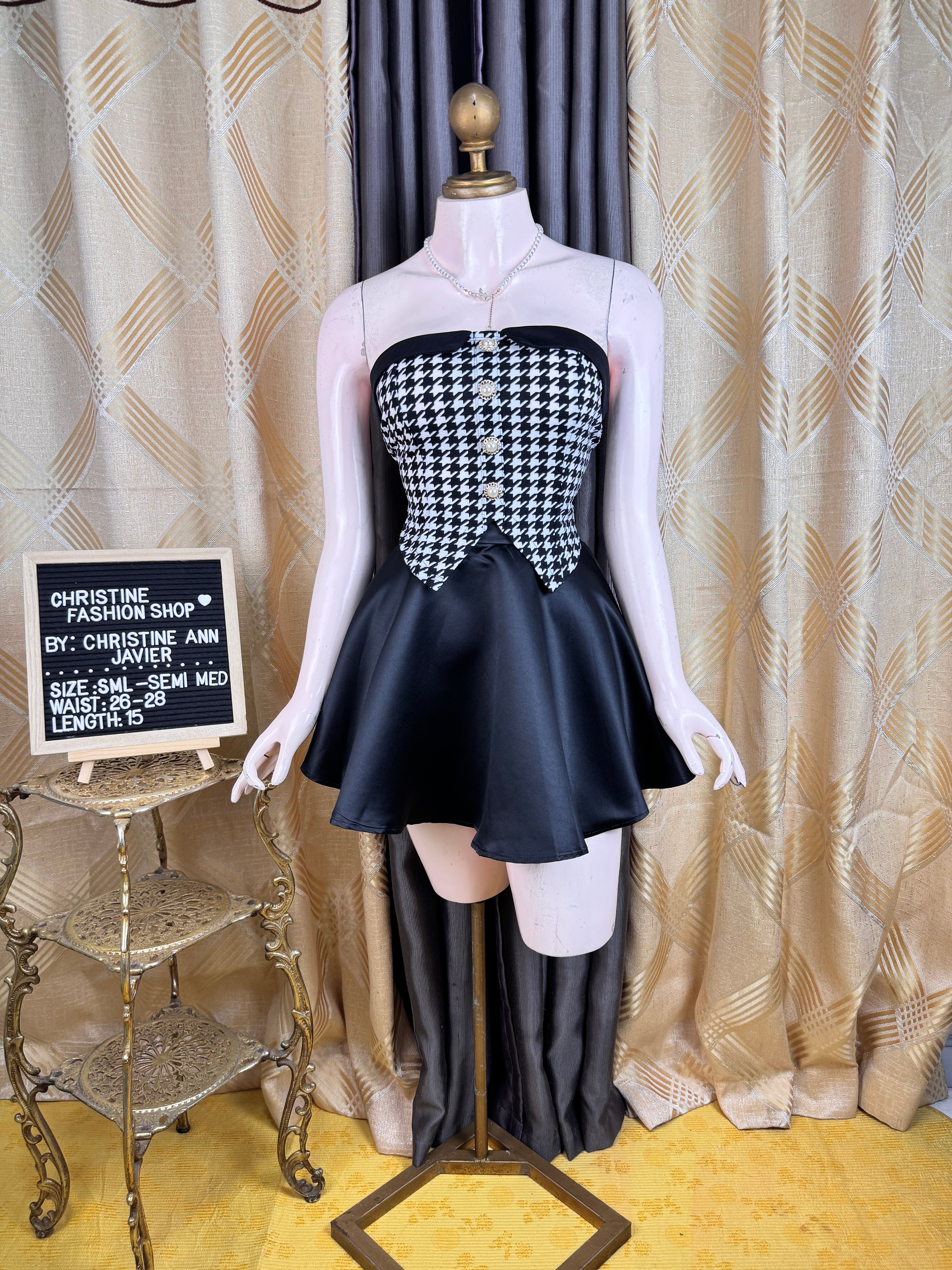 Checkered Buttondown Tube and Black Skirt Coord-Set