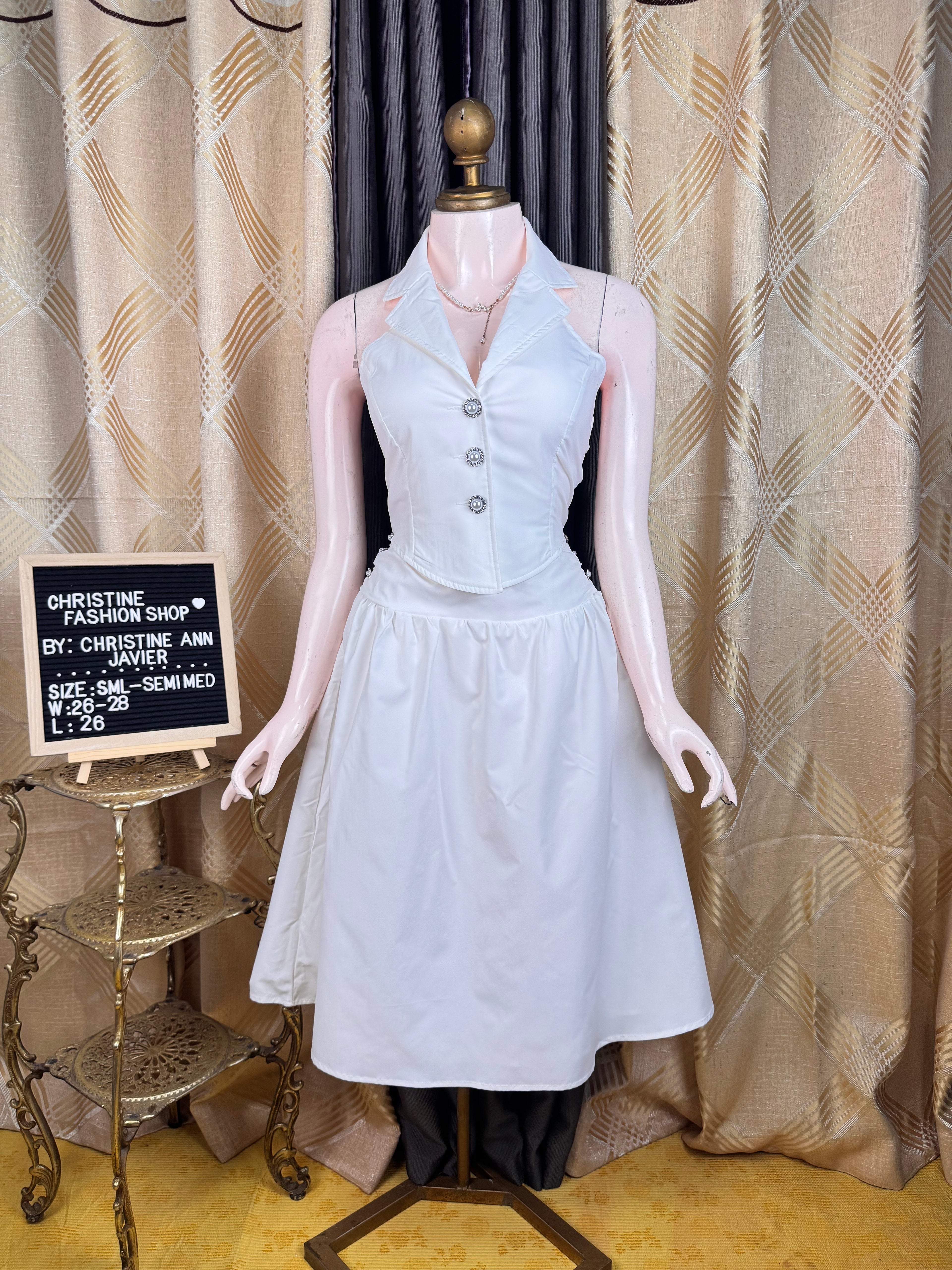 Elegant White Vest and Long Skirt Coord-Set