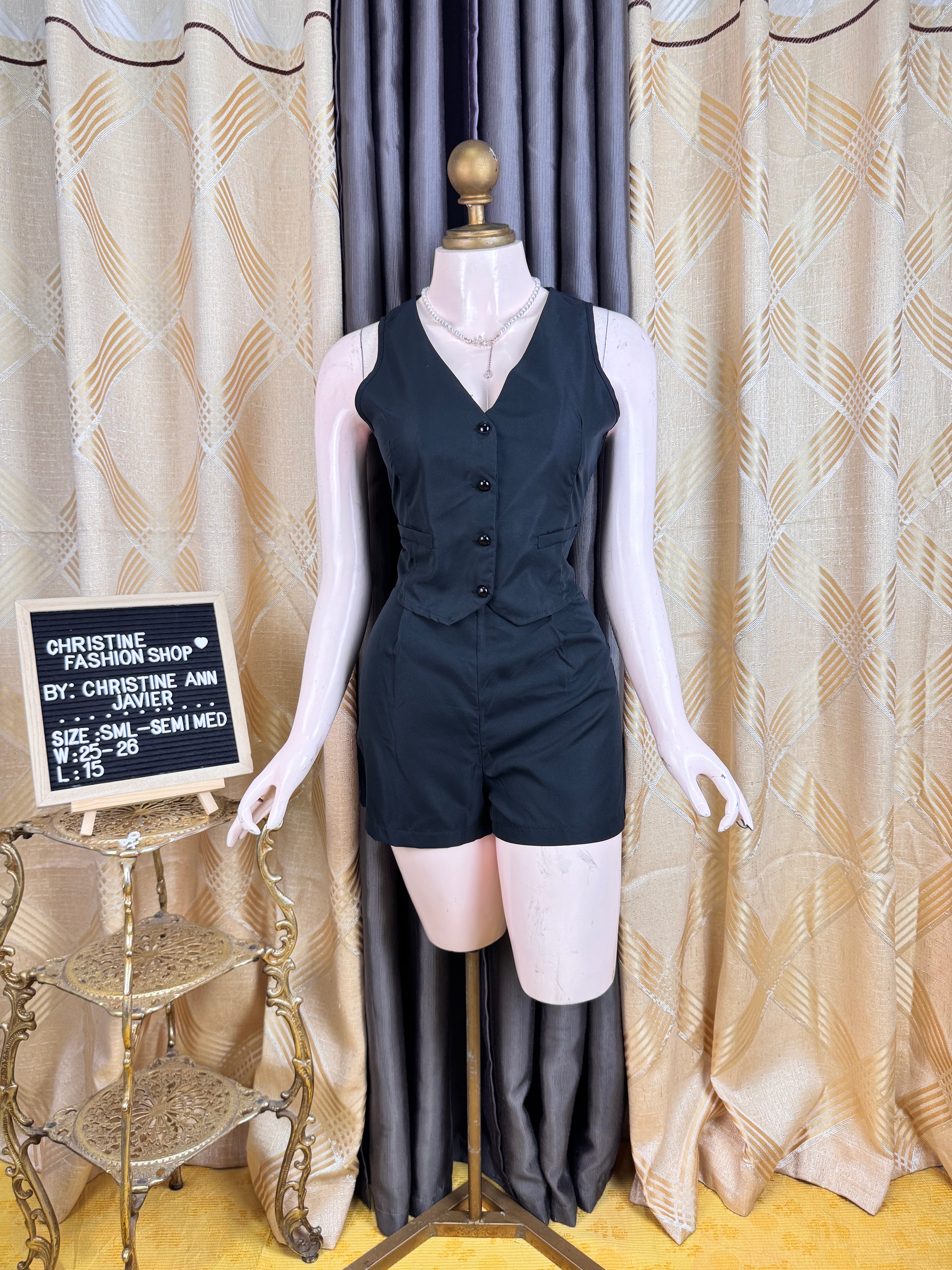 Casual Black Vest and Trouser Short