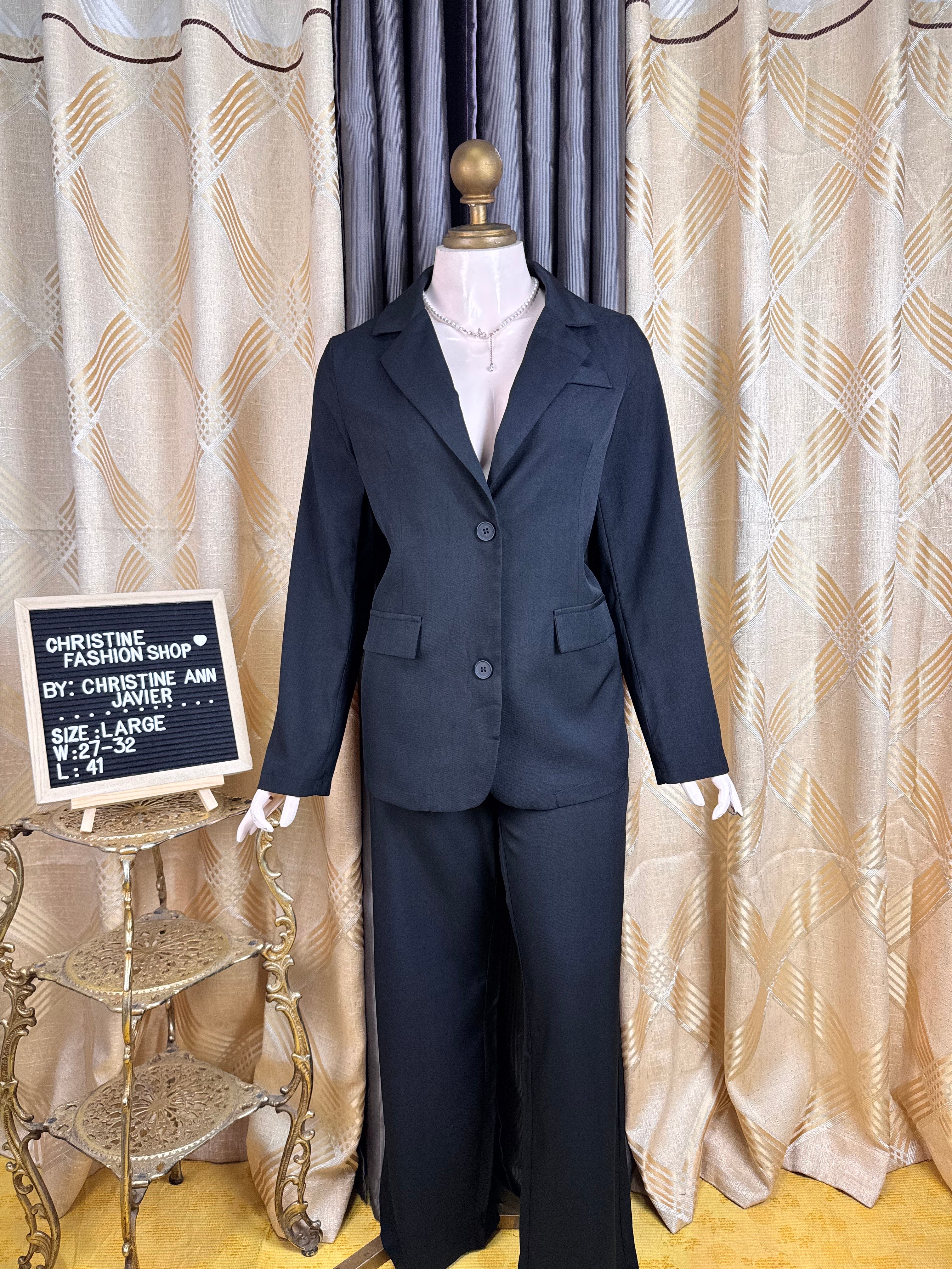 Casual Black Coat and Trouser Pants Coord-Set