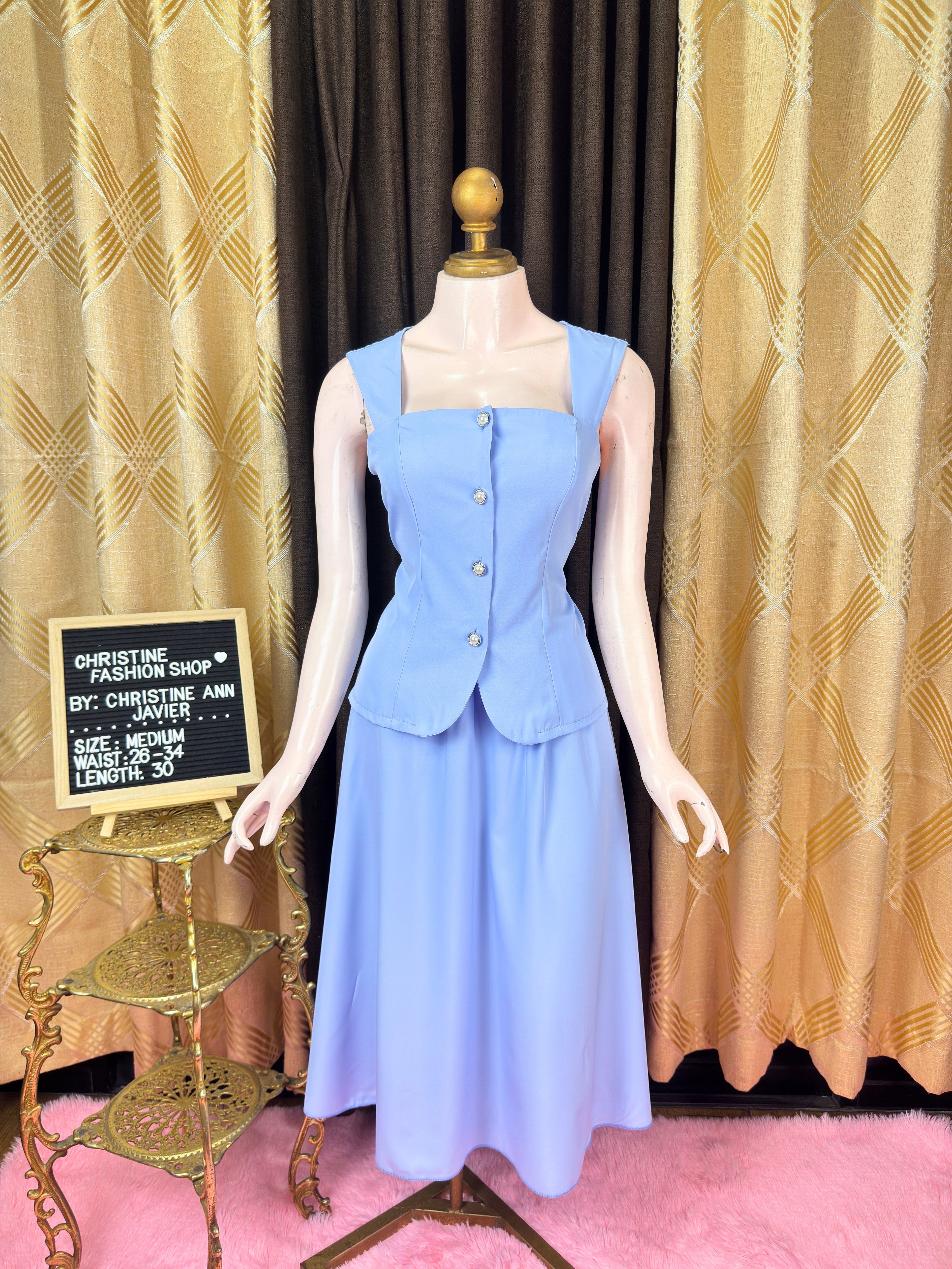 Blue Vest-Skirt Coords